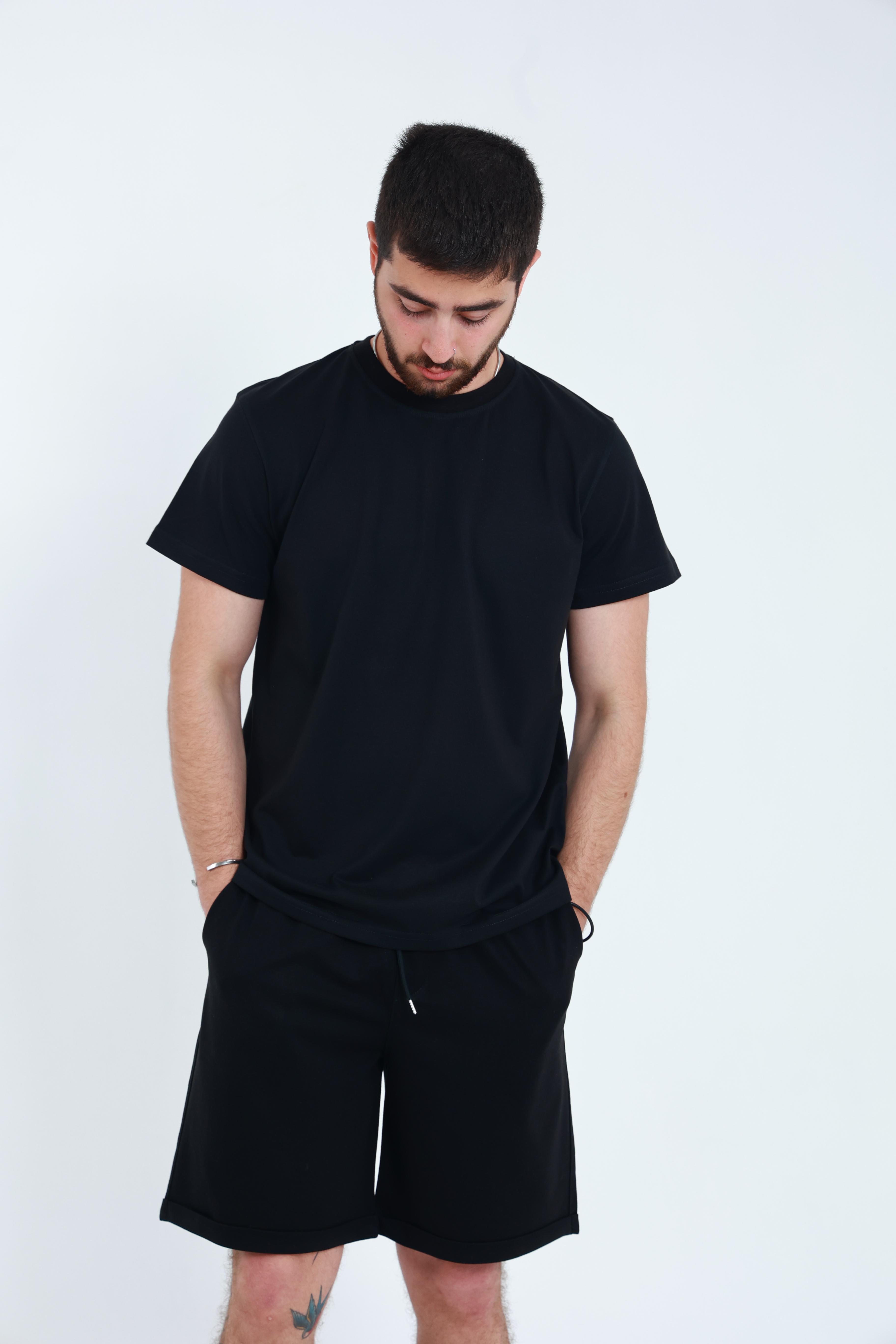 Erkek Penye Regular T-Shirt Siyah