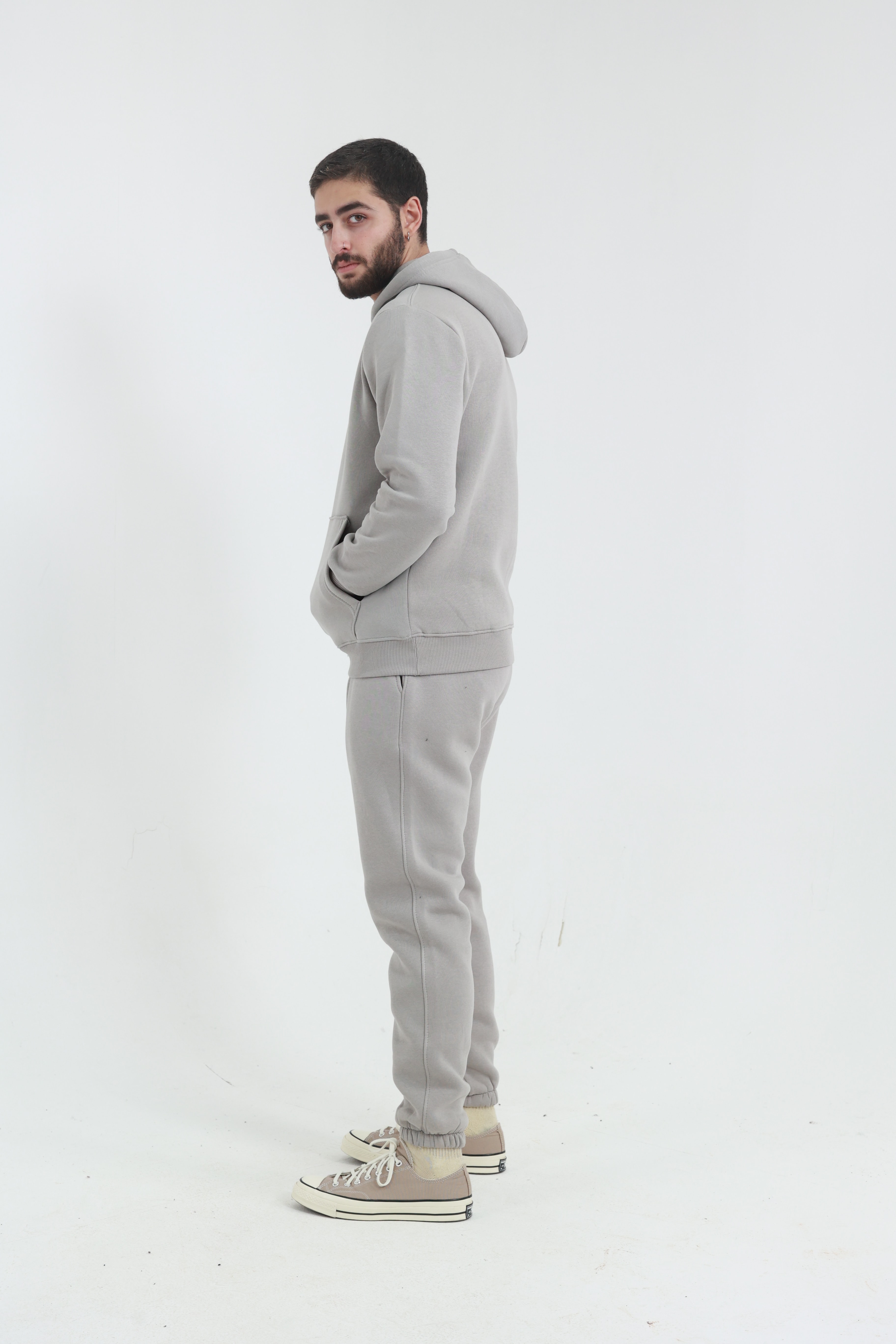 Taş Penye Regular Fit Kanguru Cepli Sweatshirt 3 İplik Eşofman Takım