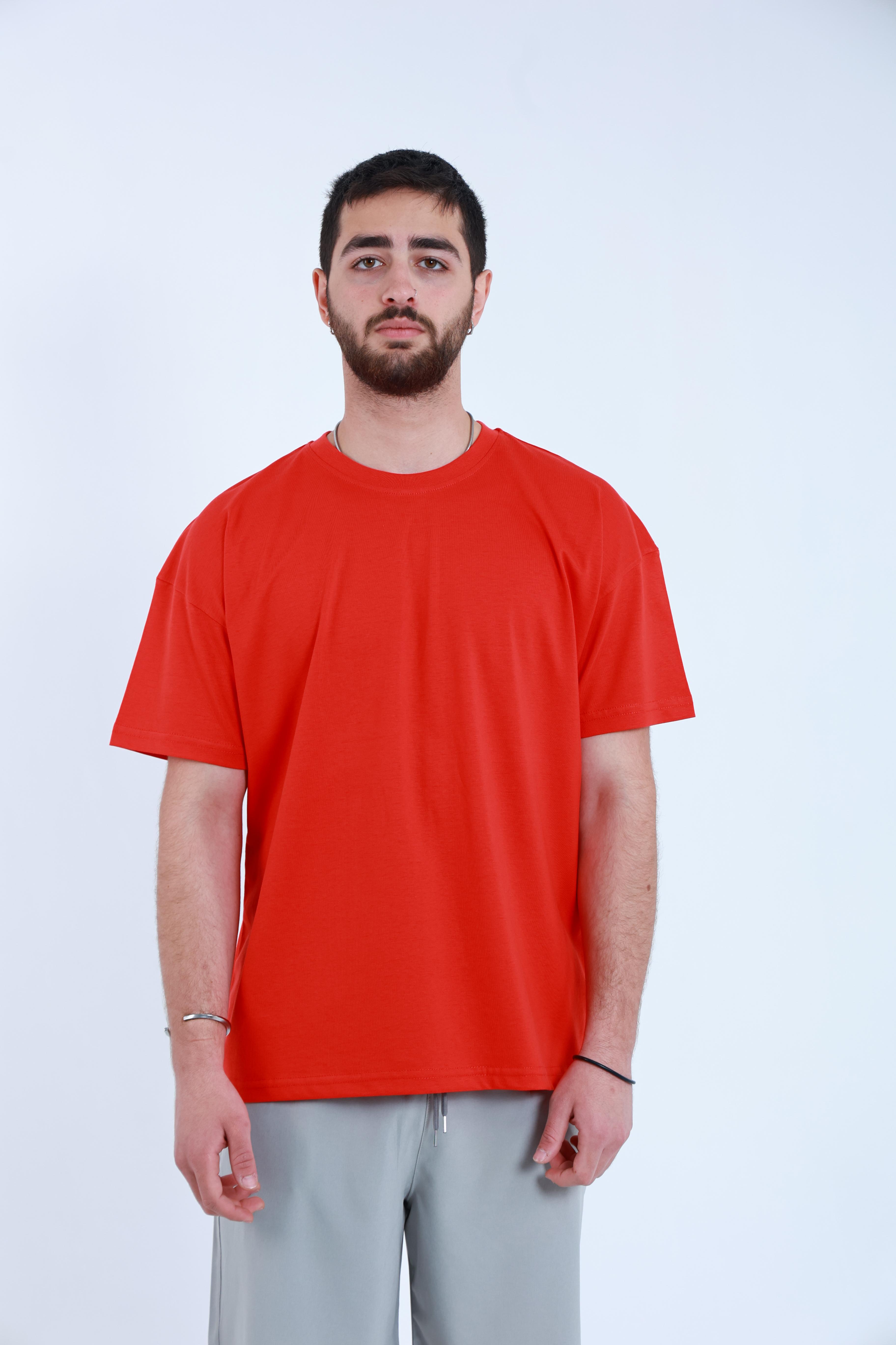 Erkek Penye Oversized T-Shirt Kırmızı