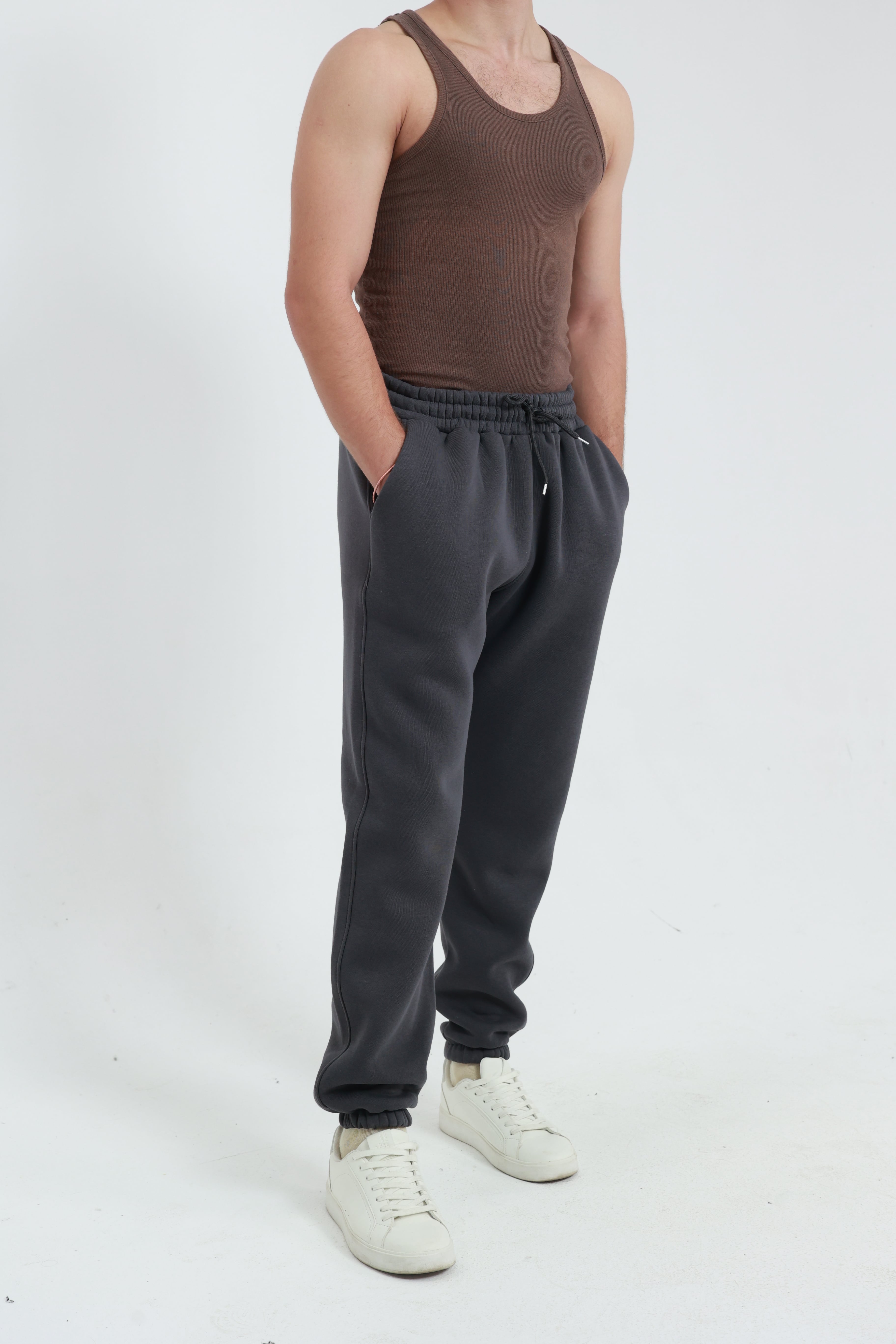 Koyu Füme Erkek Penye Regular Fit 3 İplik Eşofman Altı