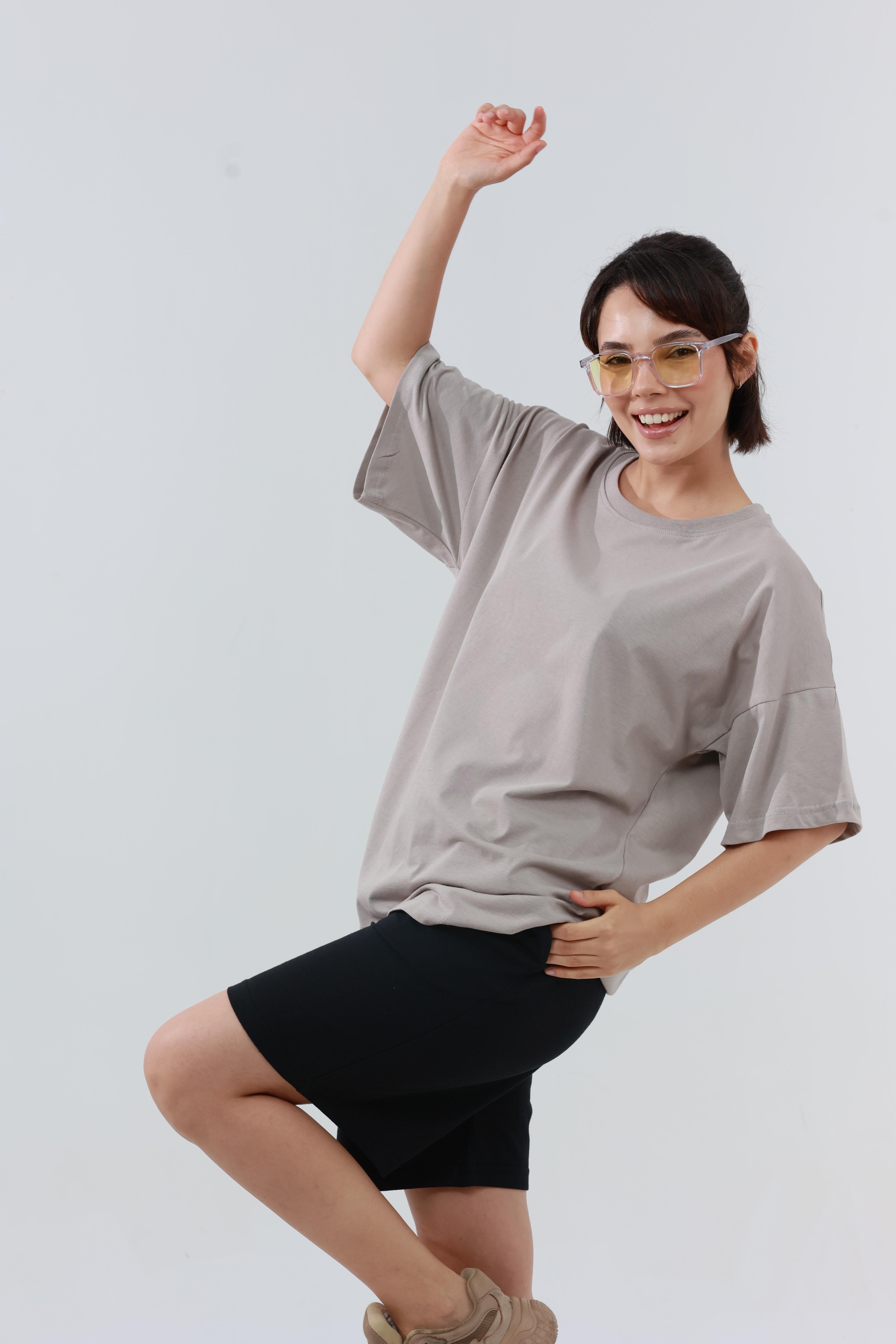 Kadın Penye Oversized T-Shirt Bej