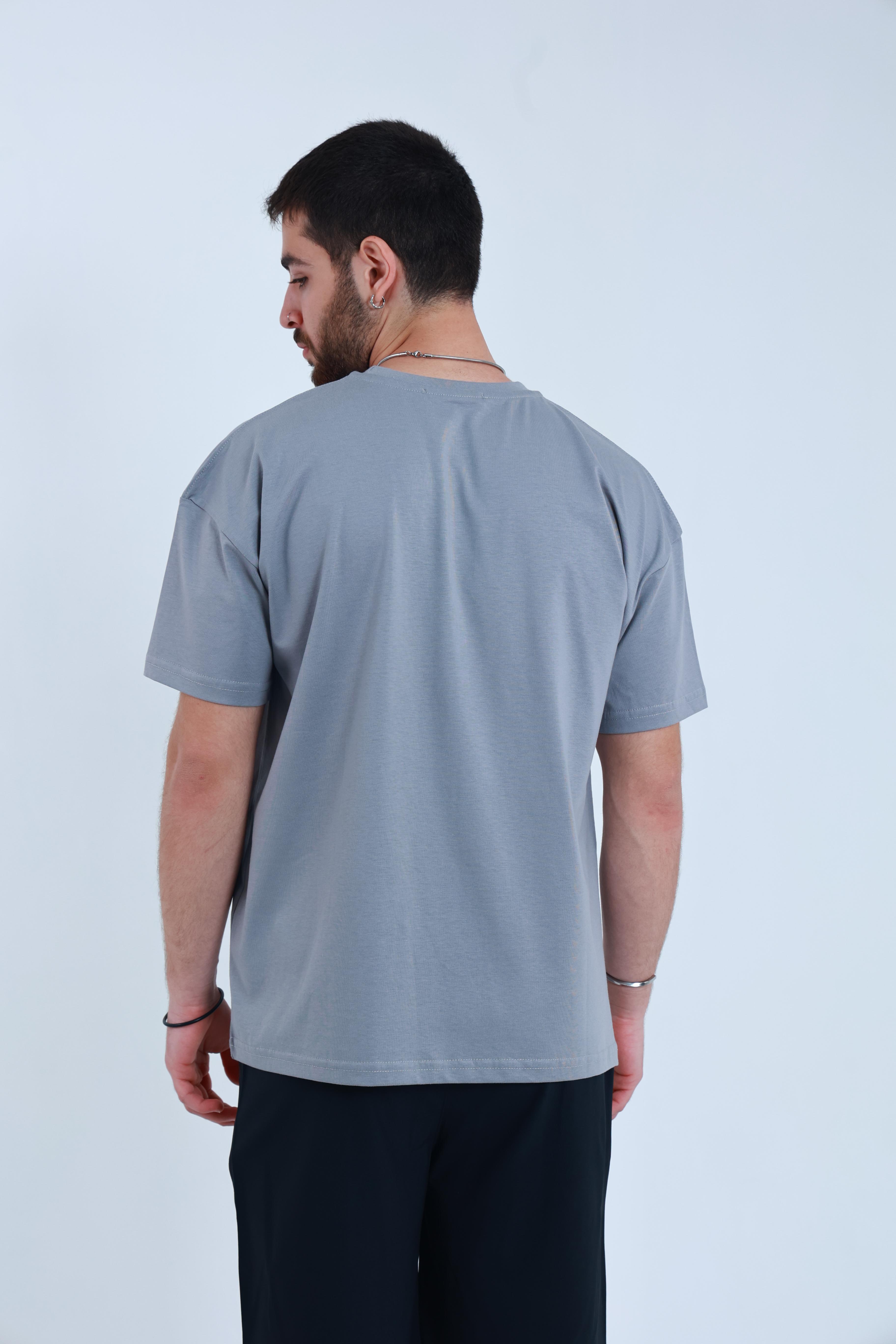 Erkek Penye Oversized T-Shirt Gri