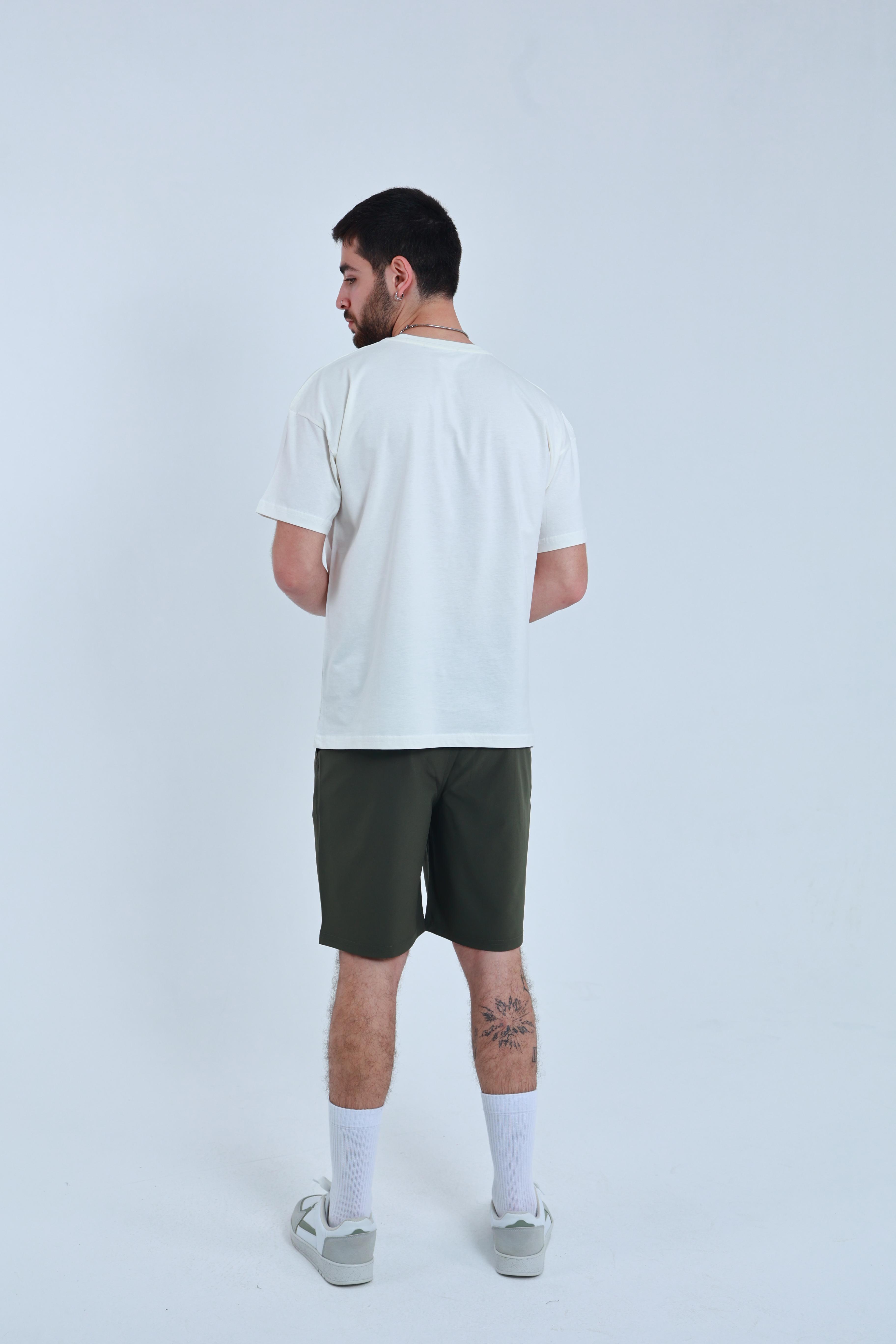 Erkek Penye Oversized T-Shirt Beyaz