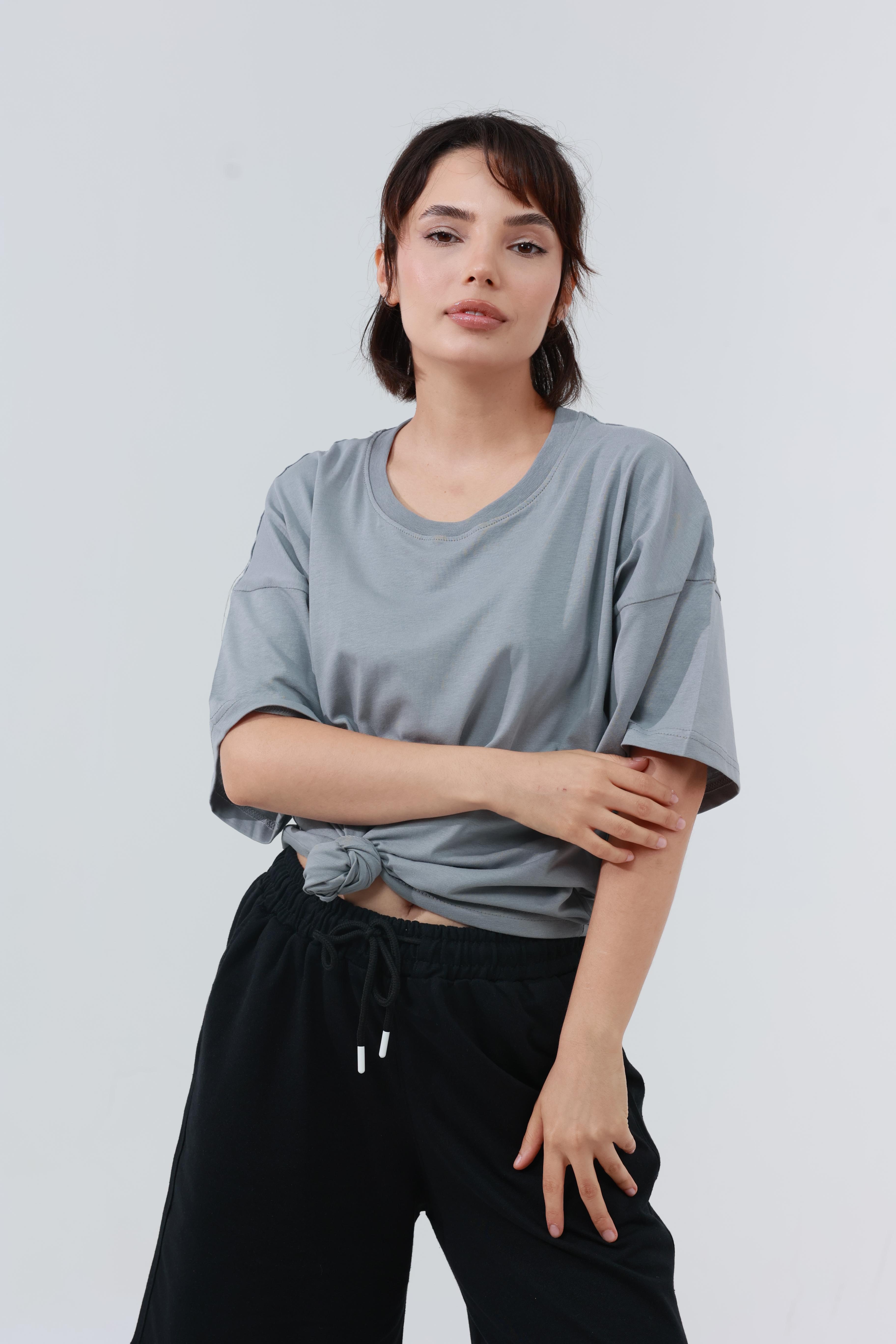 Kadın Penye Oversized T-Shirt Gri