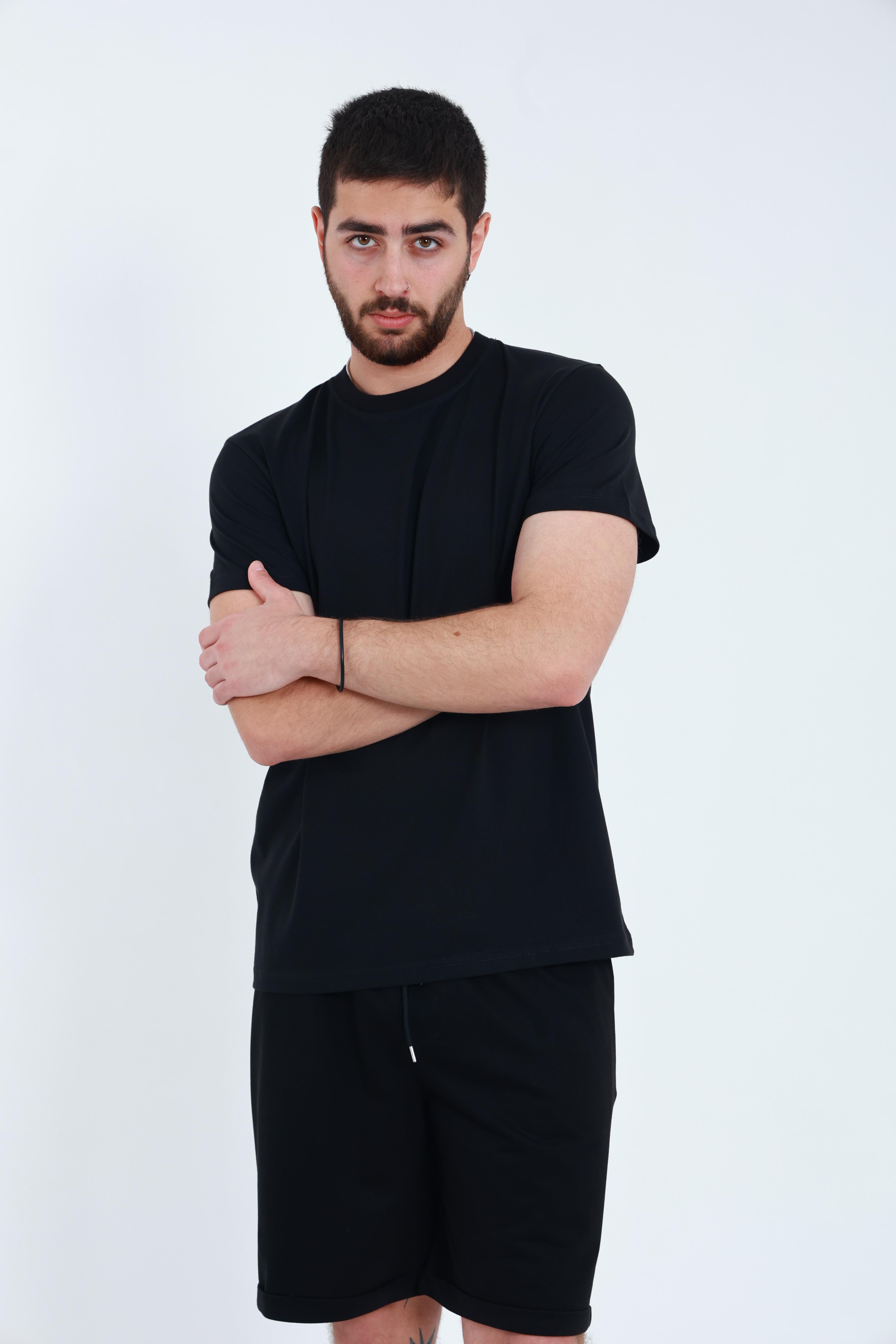 Erkek Penye Regular T-Shirt Siyah
