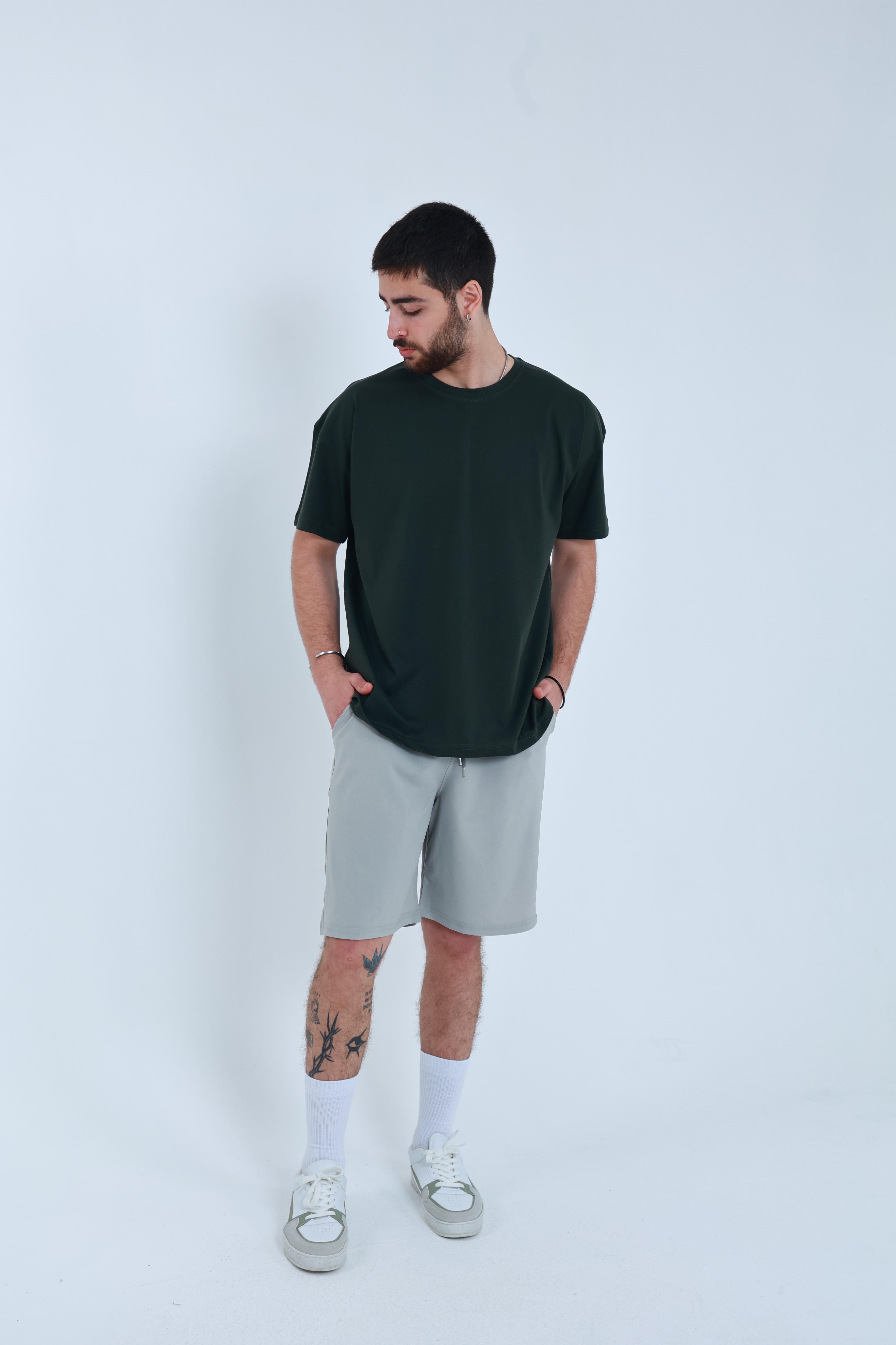 Erkek Penye Oversized T-Shirt Haki
