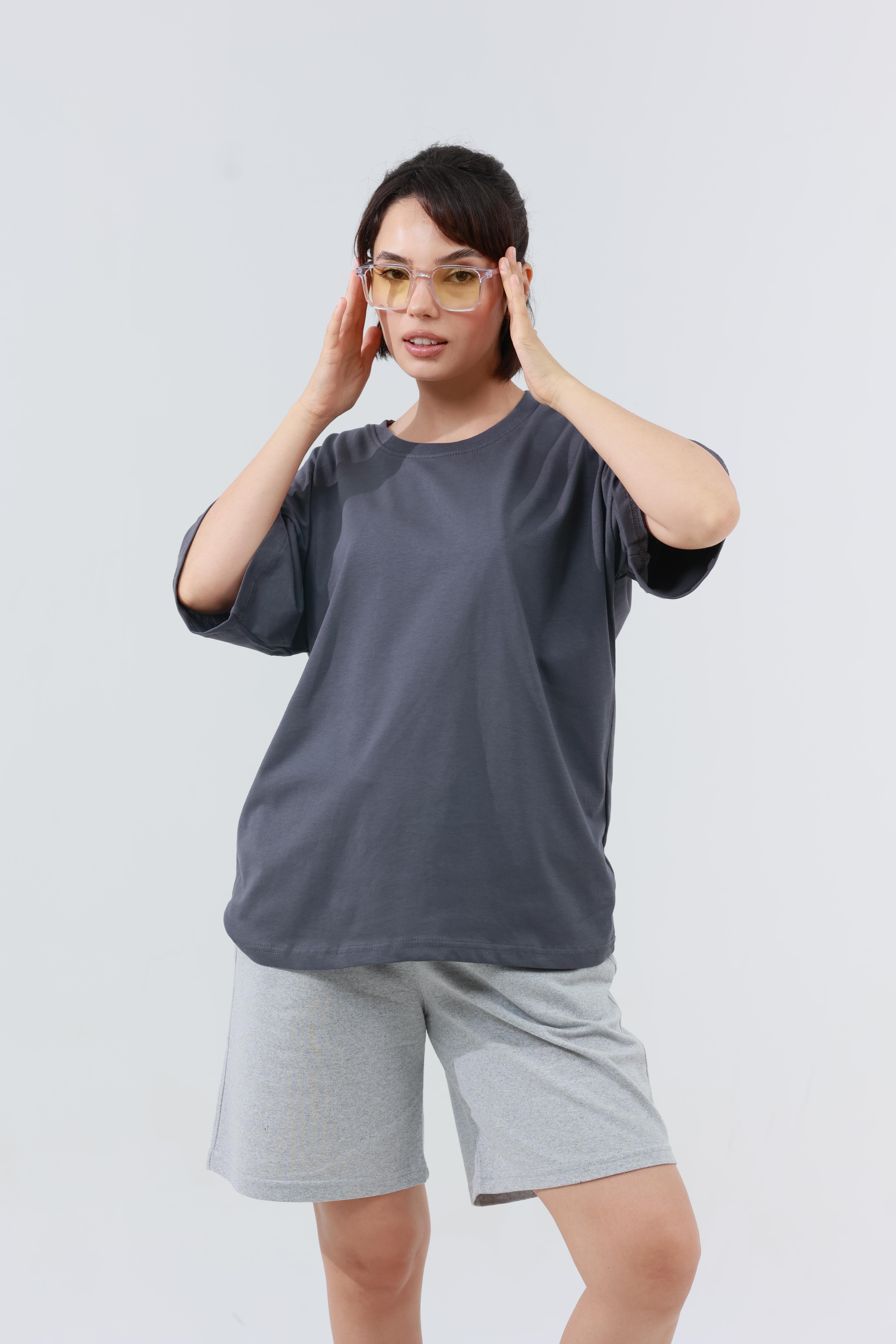 Kadın Penye Oversized T-Shirt Füme