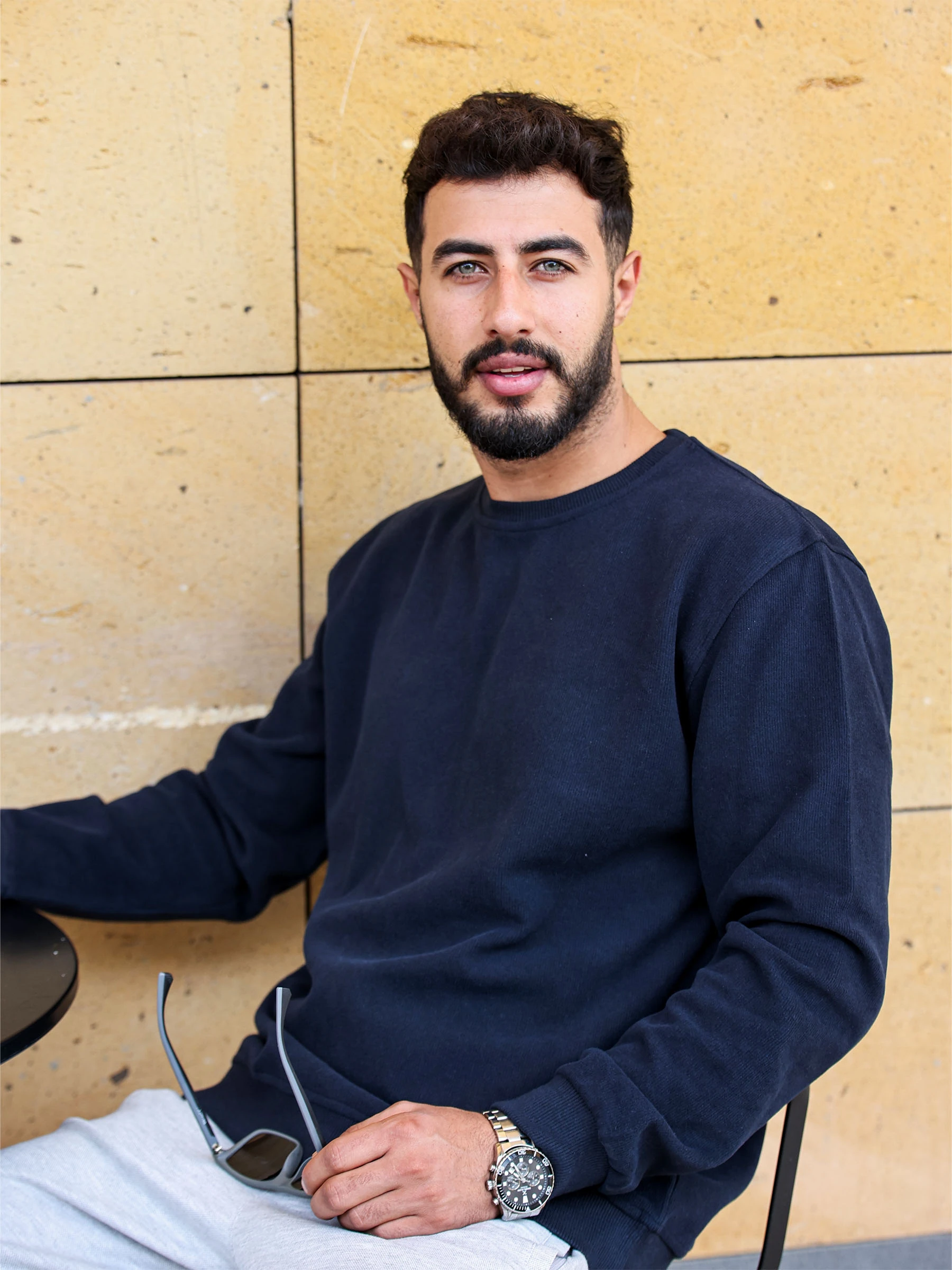 Lacivert Selanik Kumaş Bisiklet Yaka Sweatshirt