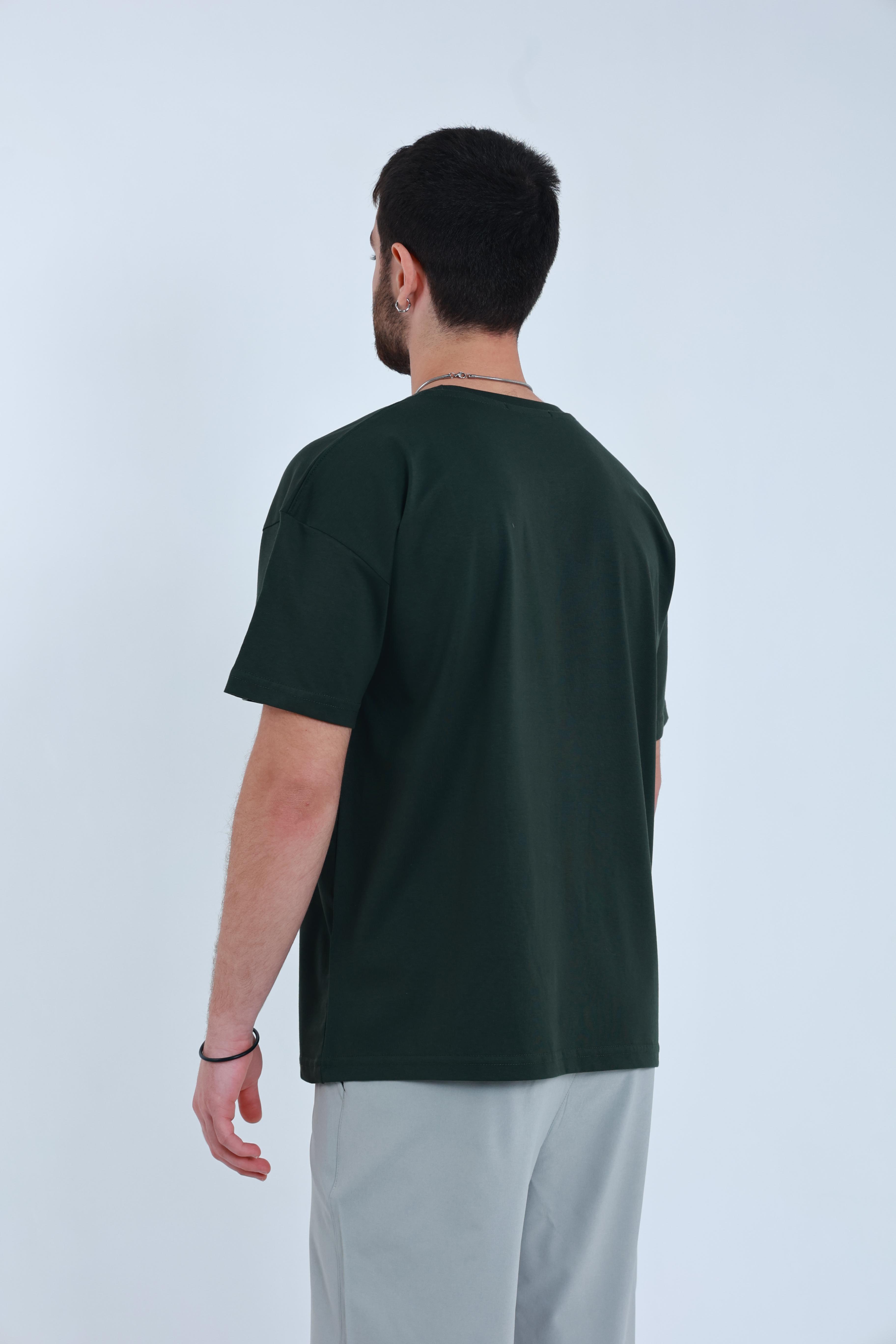 Erkek Penye Oversized T-Shirt Haki