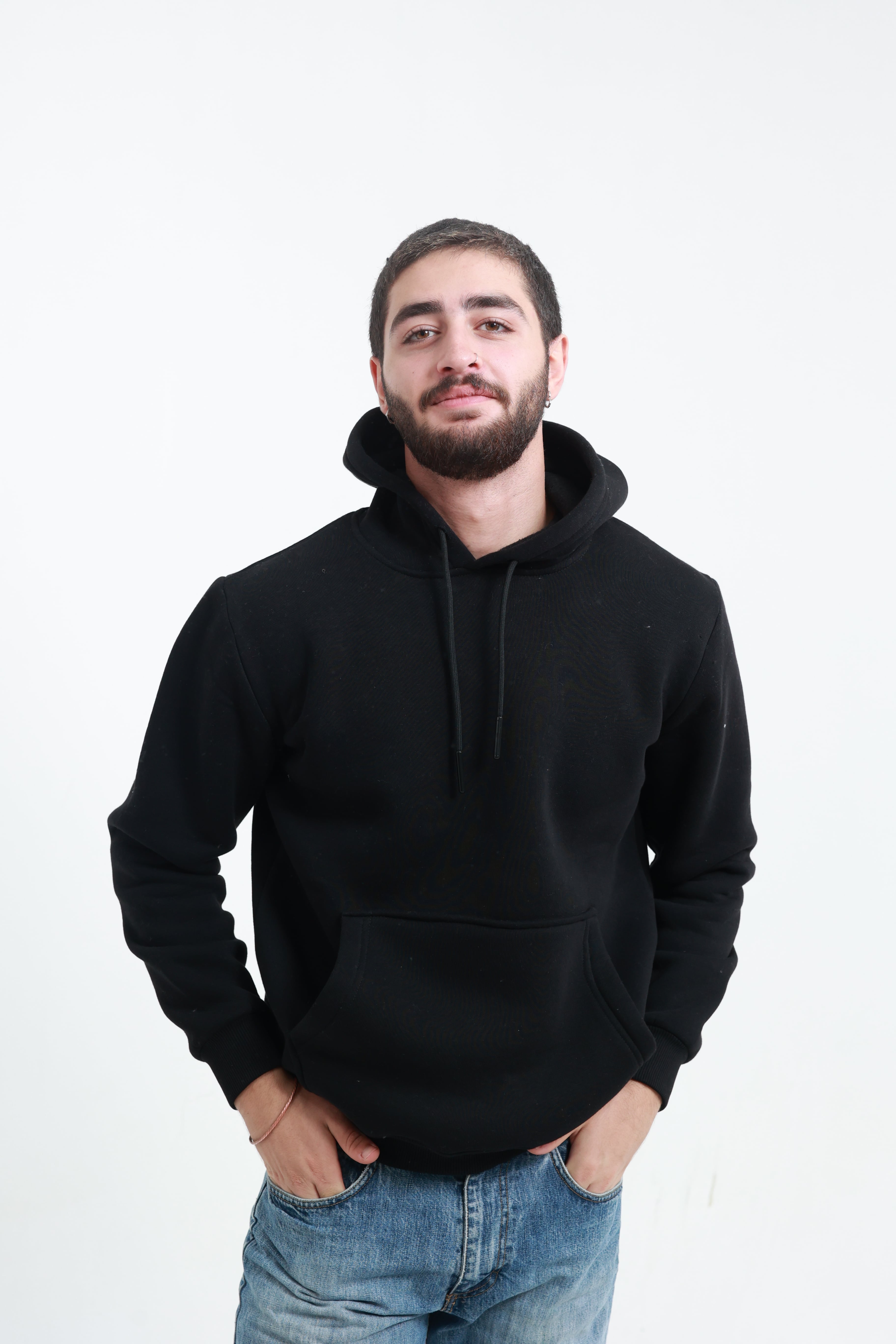 Kanguru Cepli Sweatshirt 3 İplik Siyah