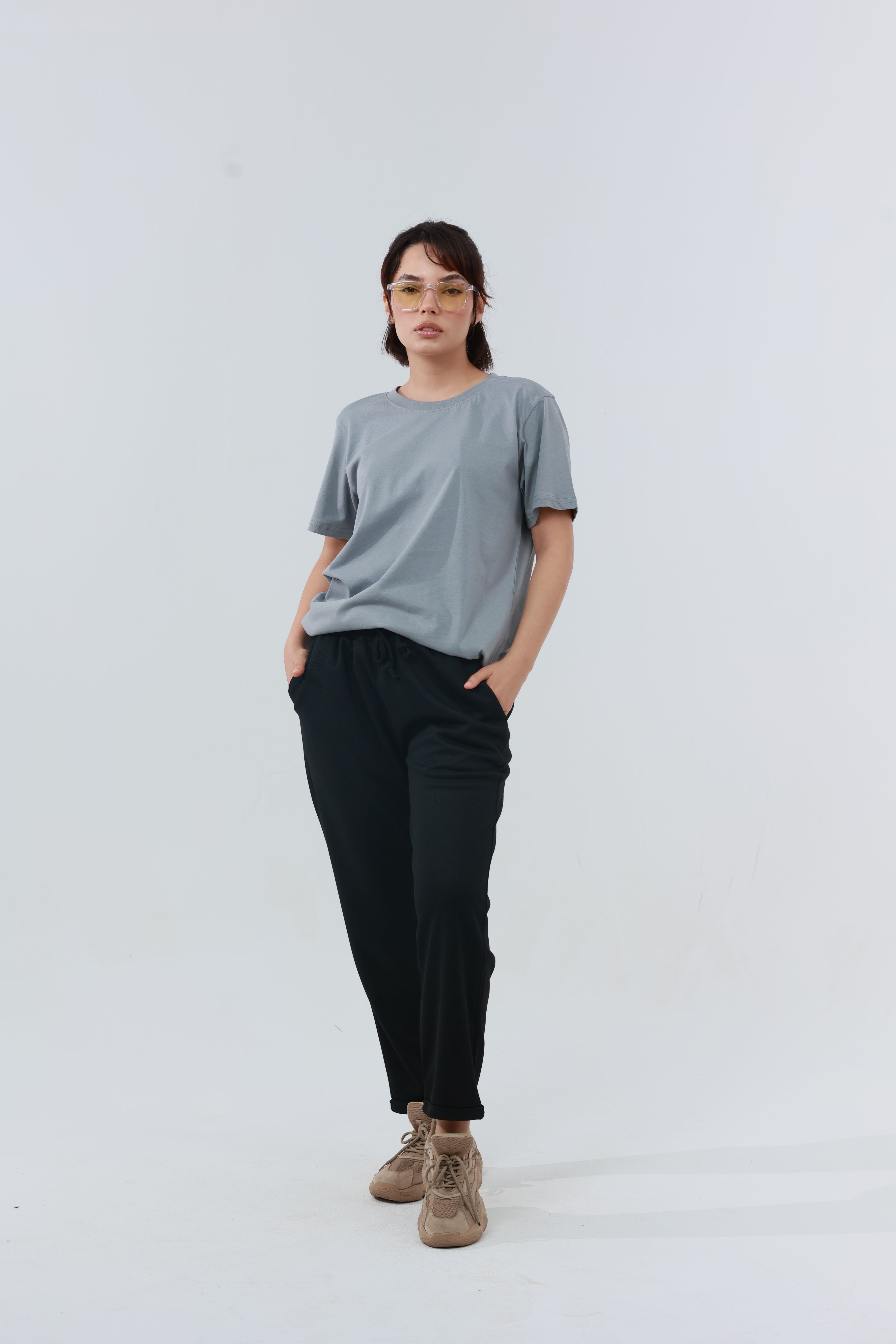 Kadın Penye Regular T-Shirt Gri
