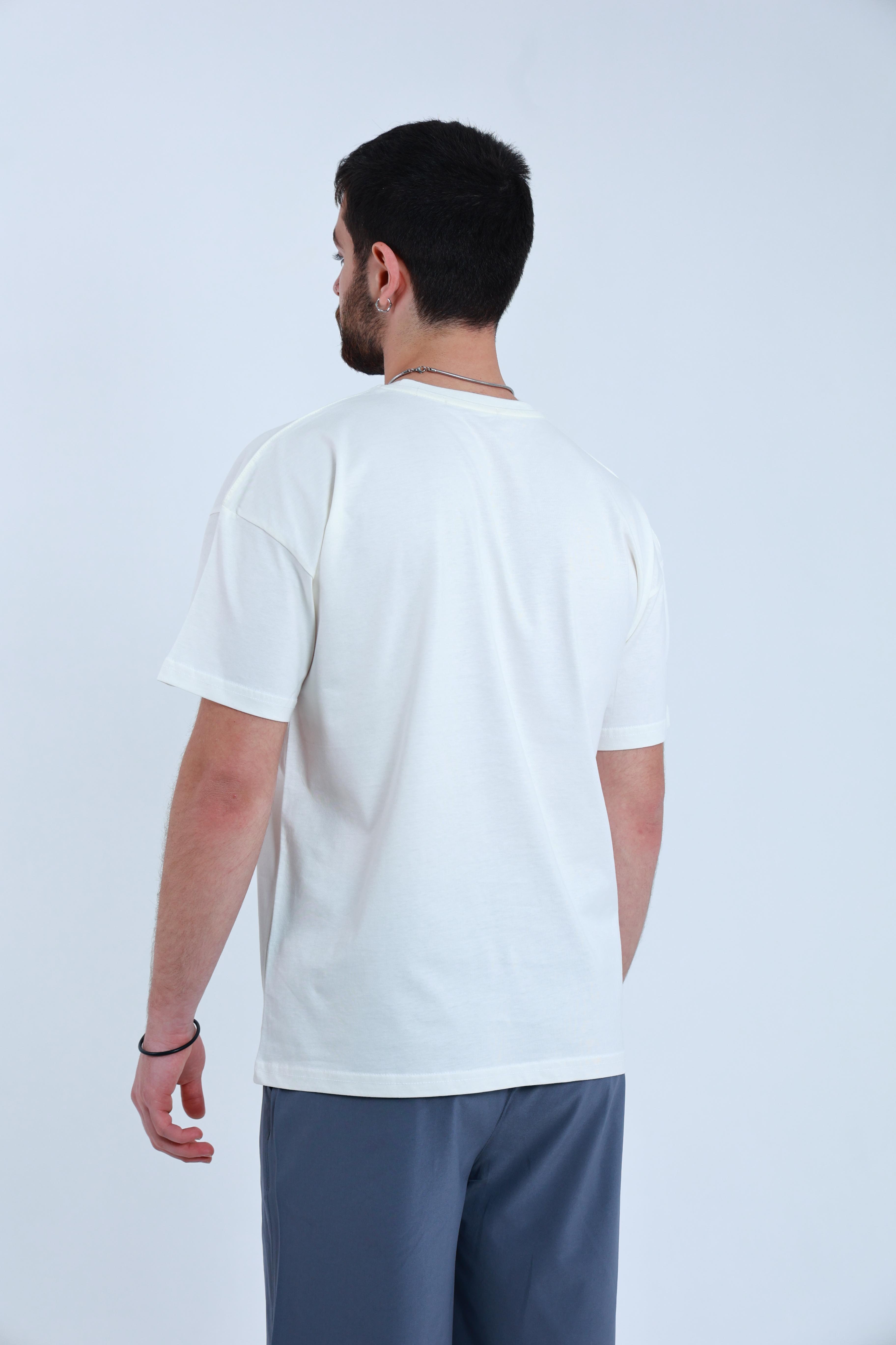 Erkek Penye Oversized T-Shirt Beyaz