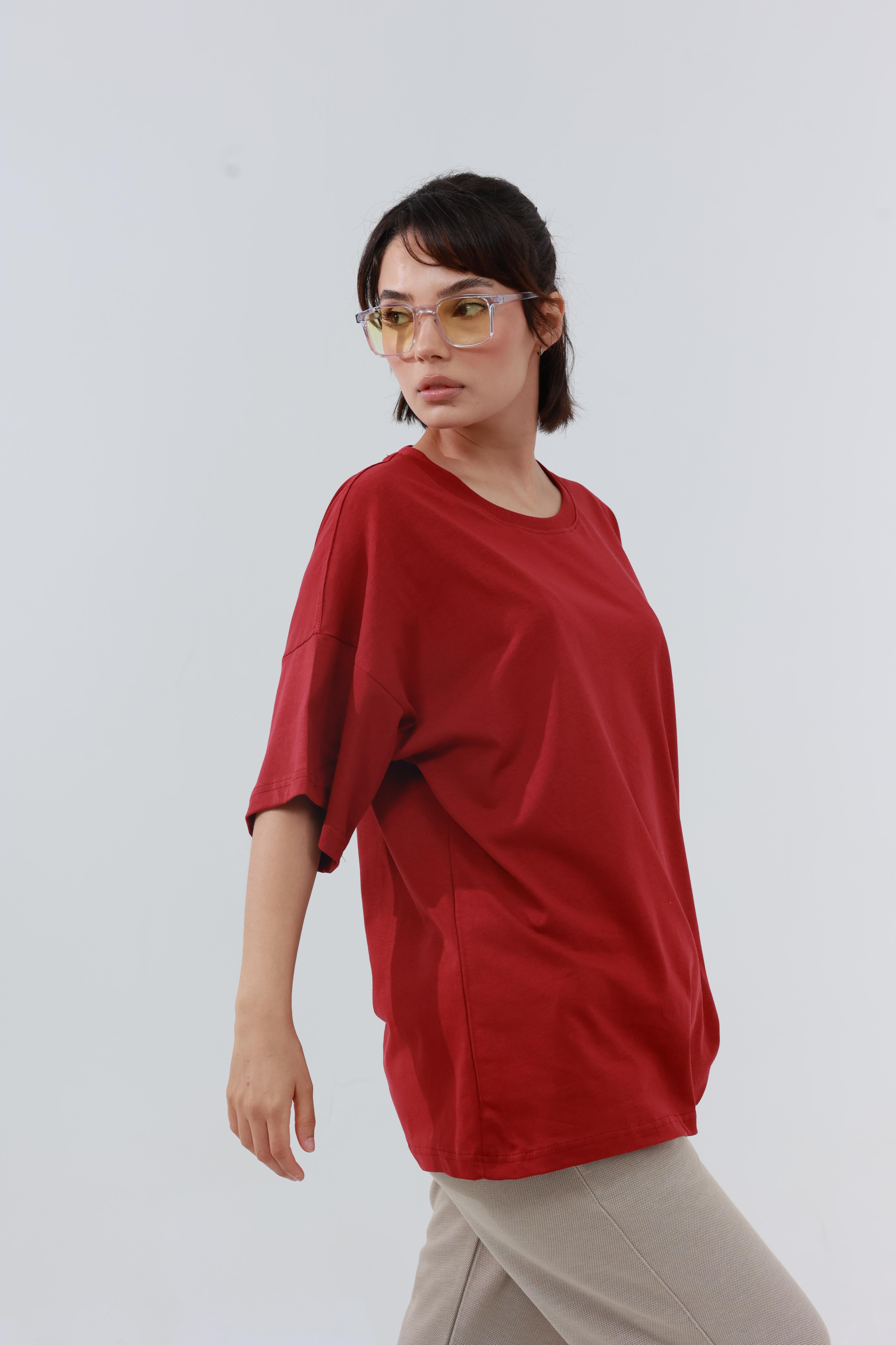 Kadın Penye Oversized T-Shirt Kırmızı