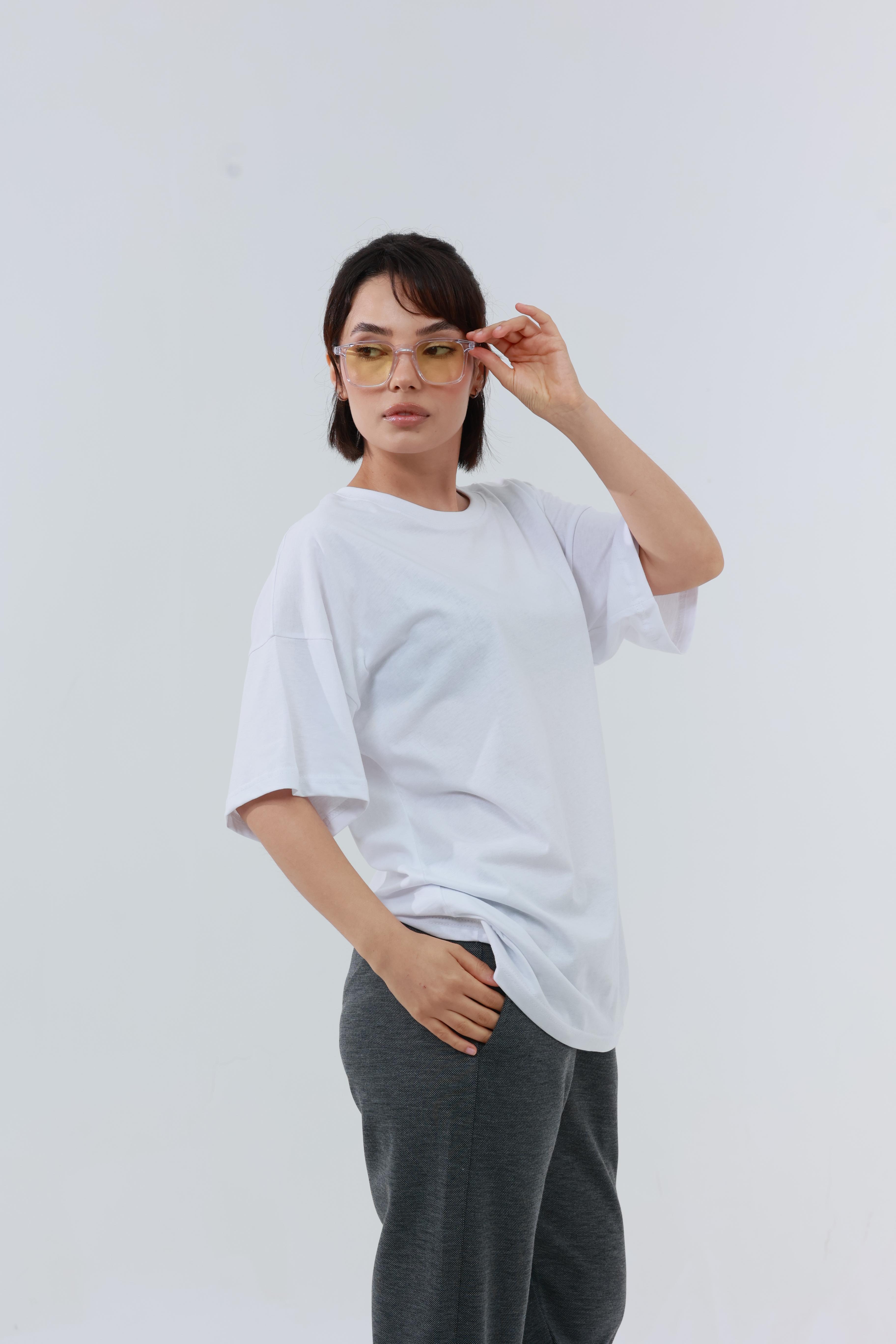 Kadın Penye Oversized T-Shirt Beyaz