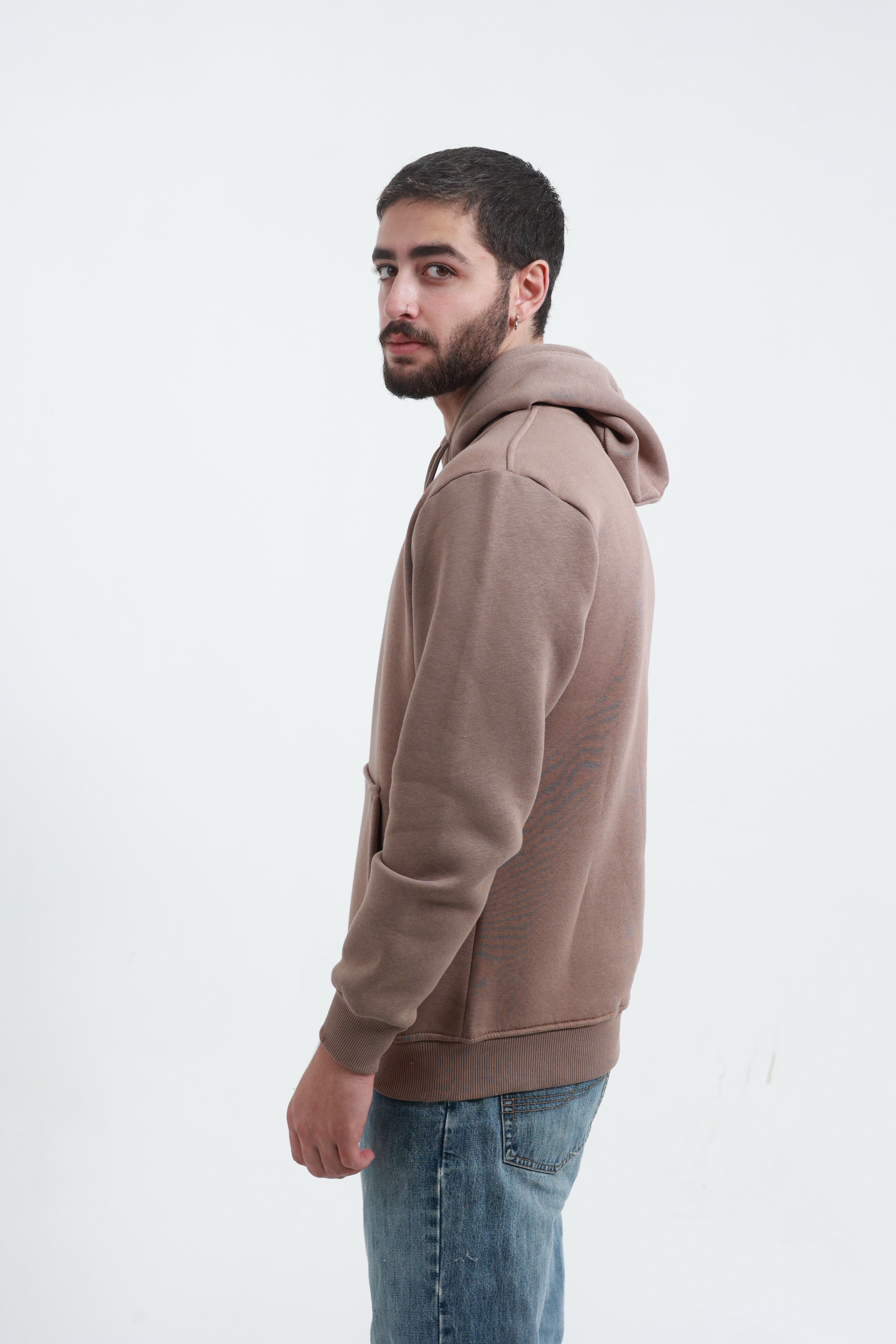 Kanguru Cepli Sweatshirt 3 İplik Kahverengi