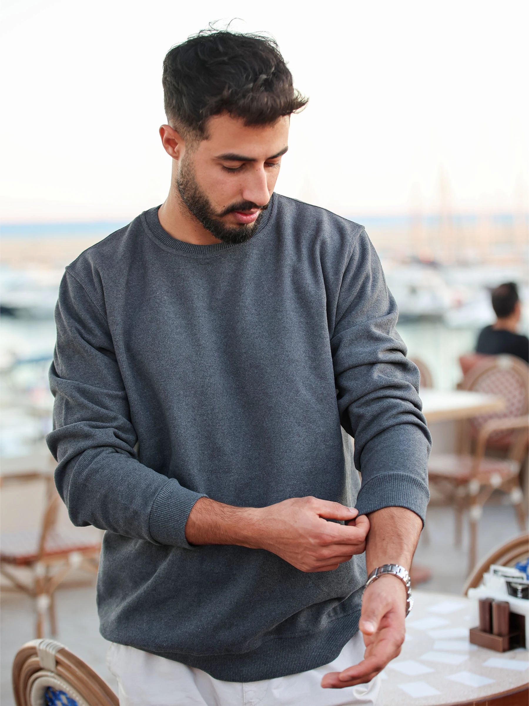 Füme Selanik Kumaş Bisiklet Yaka Sweatshirt