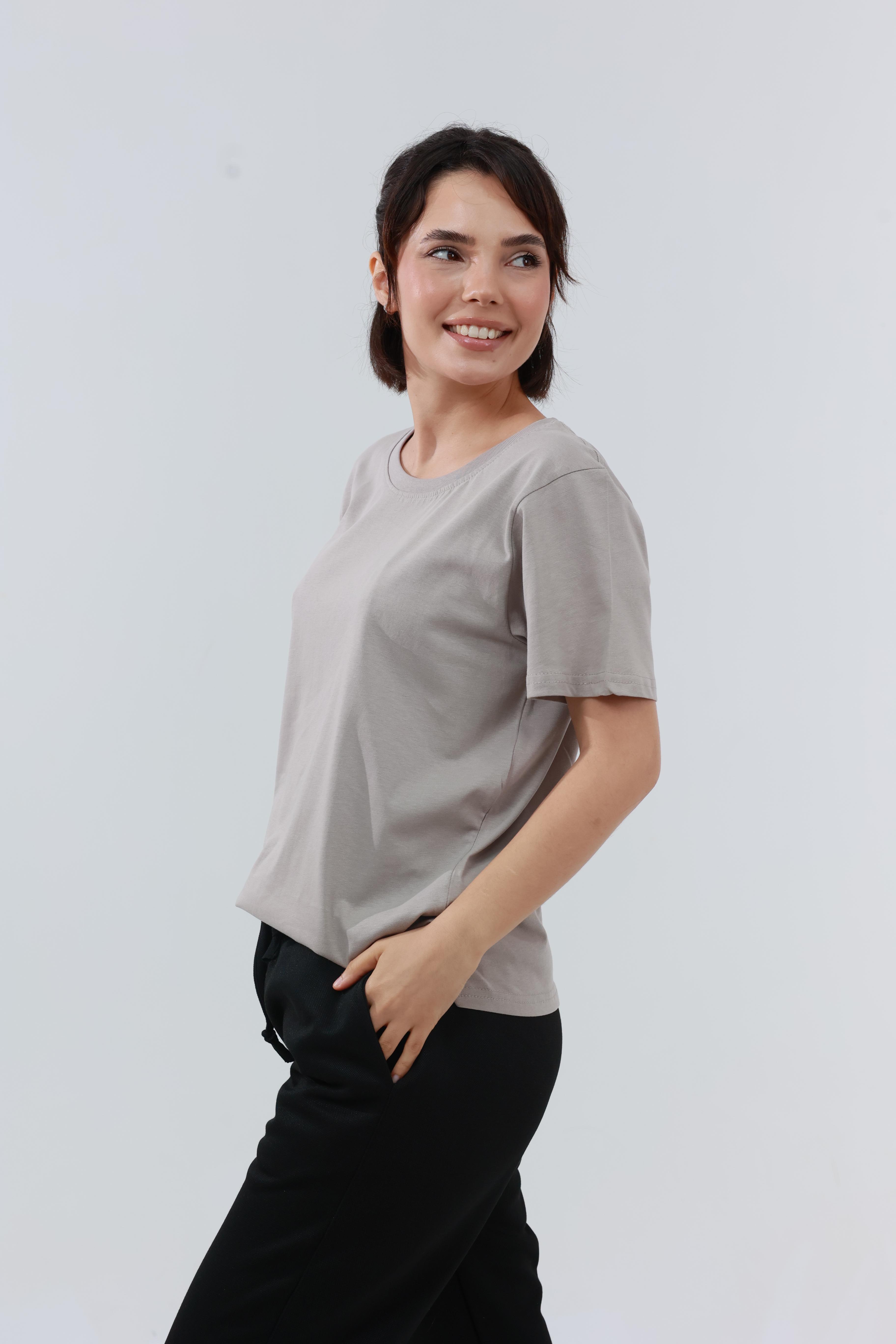 Kadın Penye Regular T-Shirt Bej