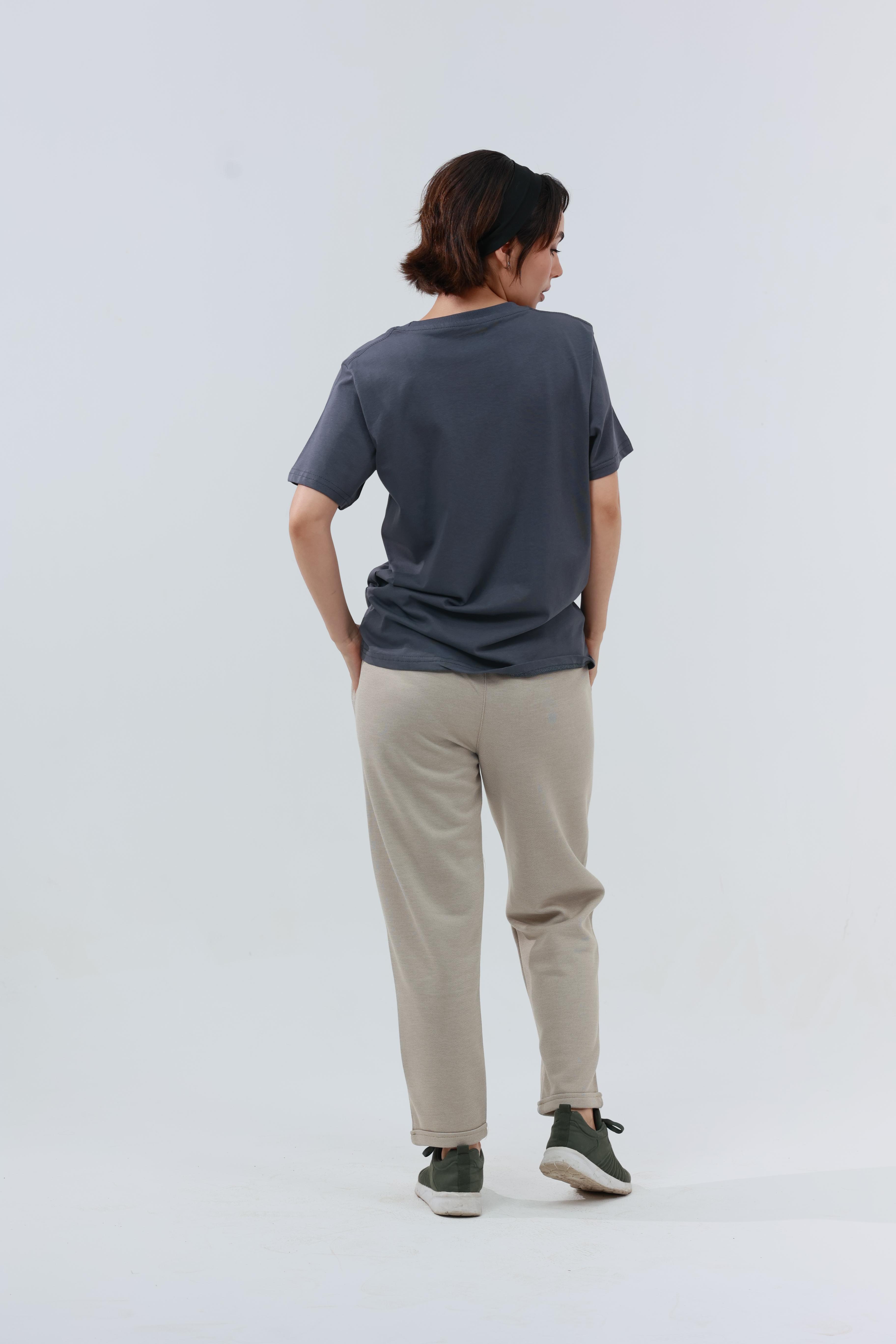 Kadın Penye Regular T-Shirt Füme