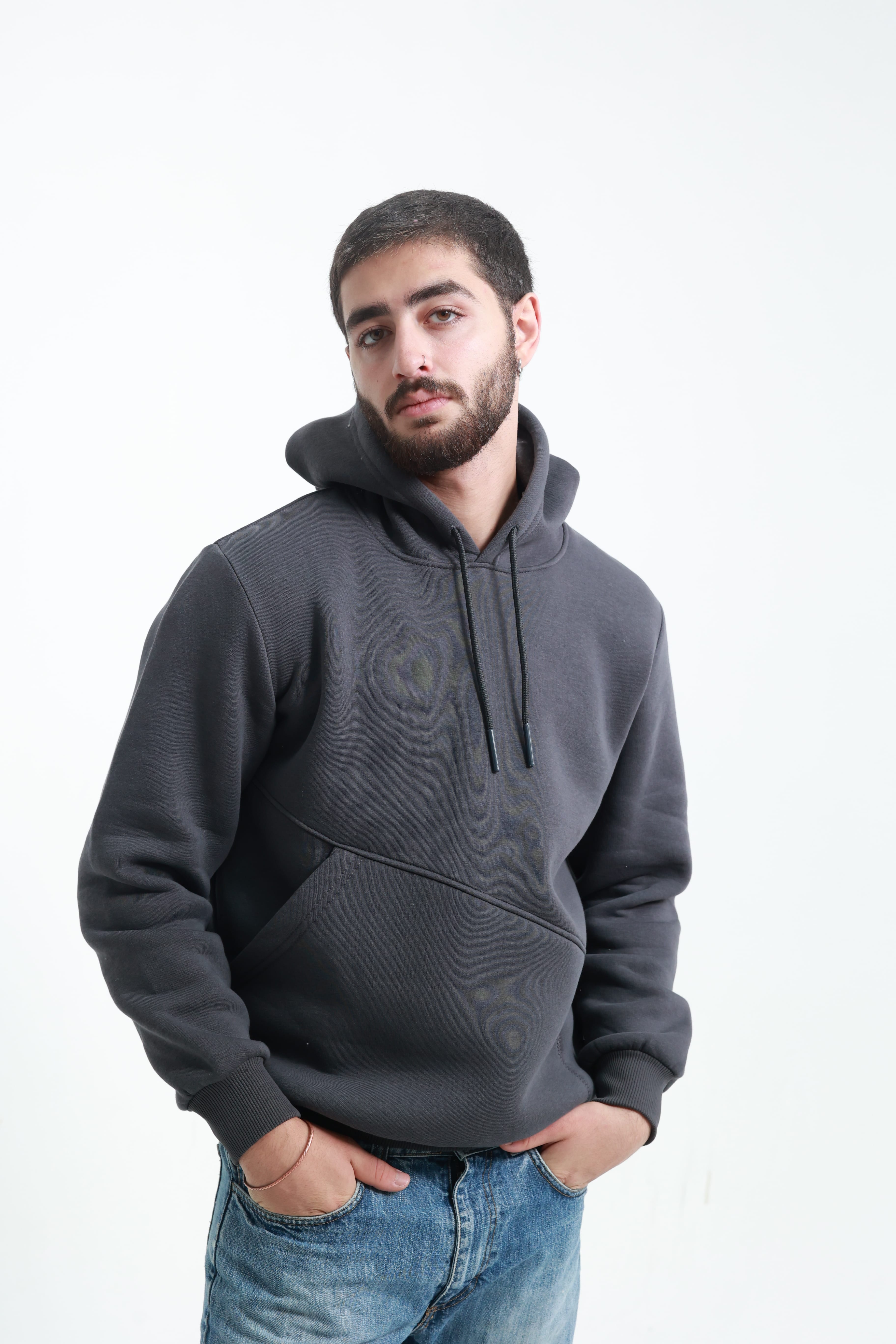 Erkek Yandan Cepli Sweatshirt Koyu Füme