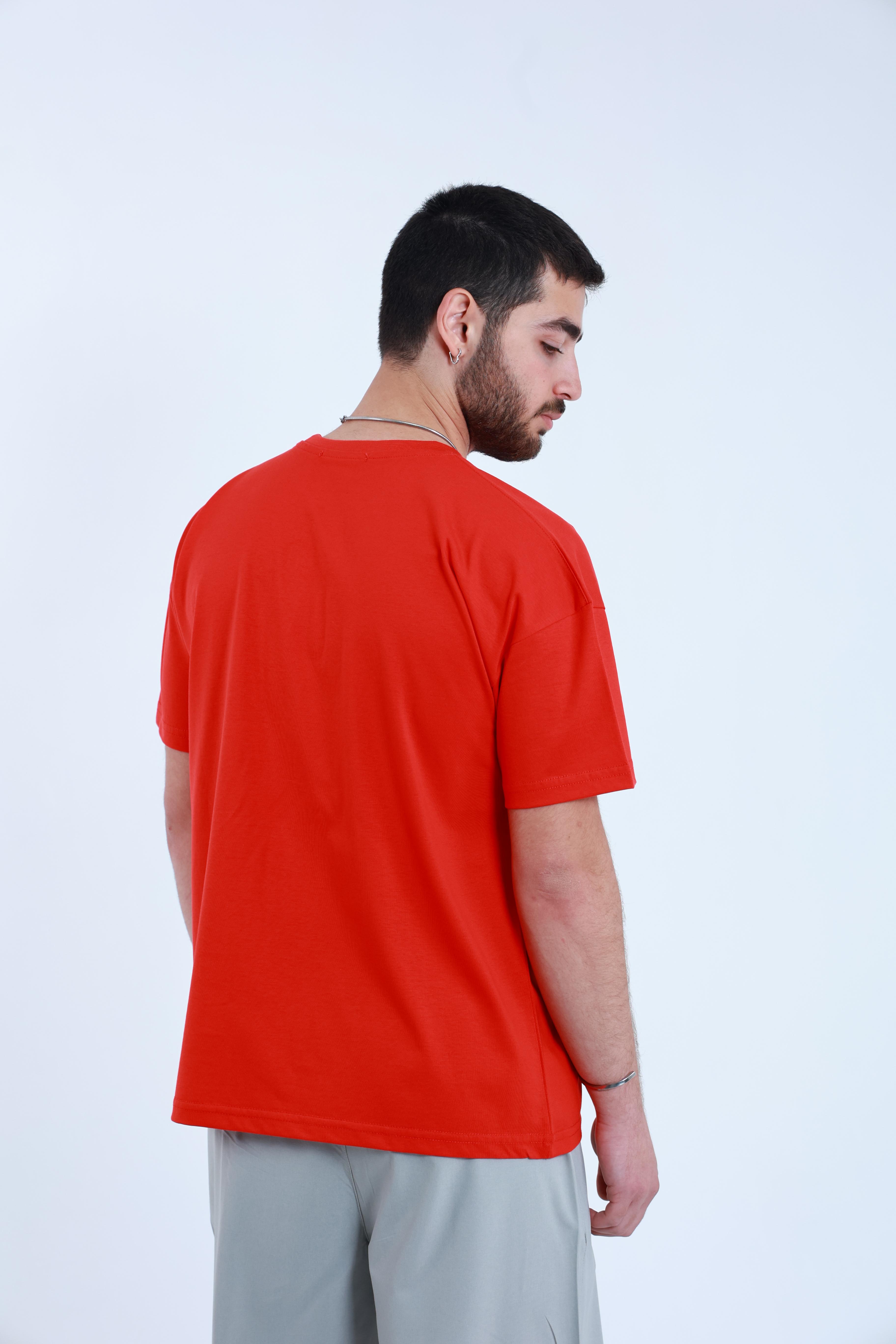 Erkek Penye Oversized T-Shirt Kırmızı