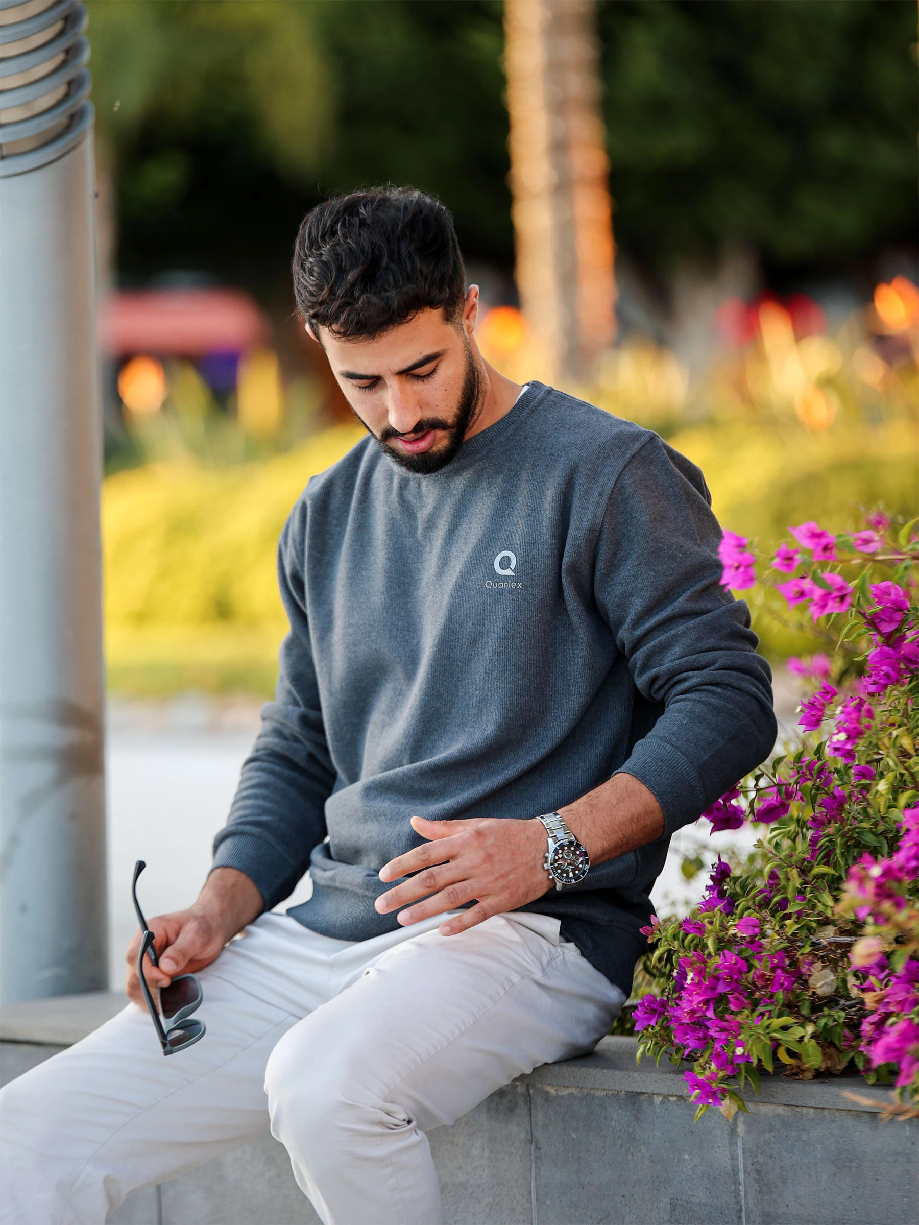 Füme Quanlex Selanik Kumaş Bisiklet Yaka Sweatshirt