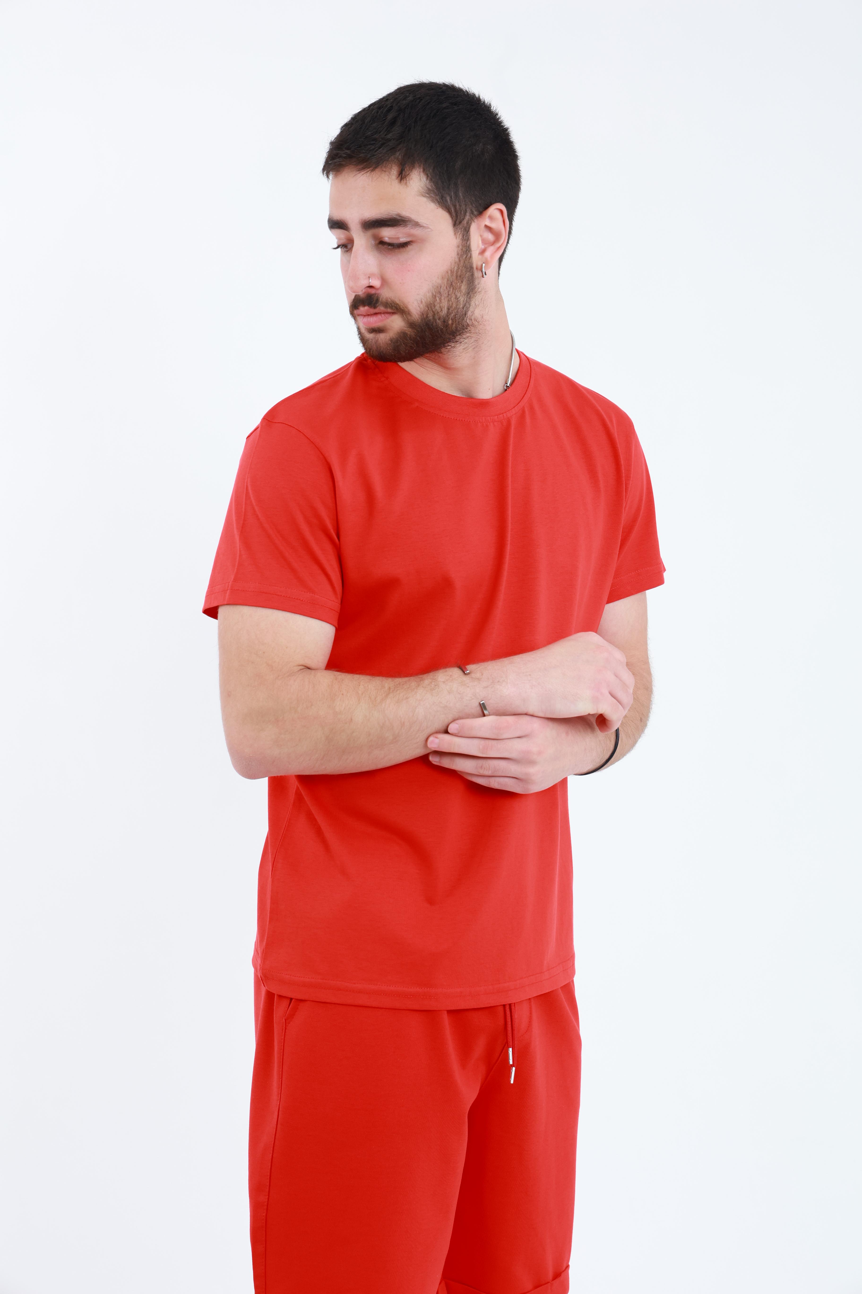 Erkek Penye Regular T-Shirt Kırmızı