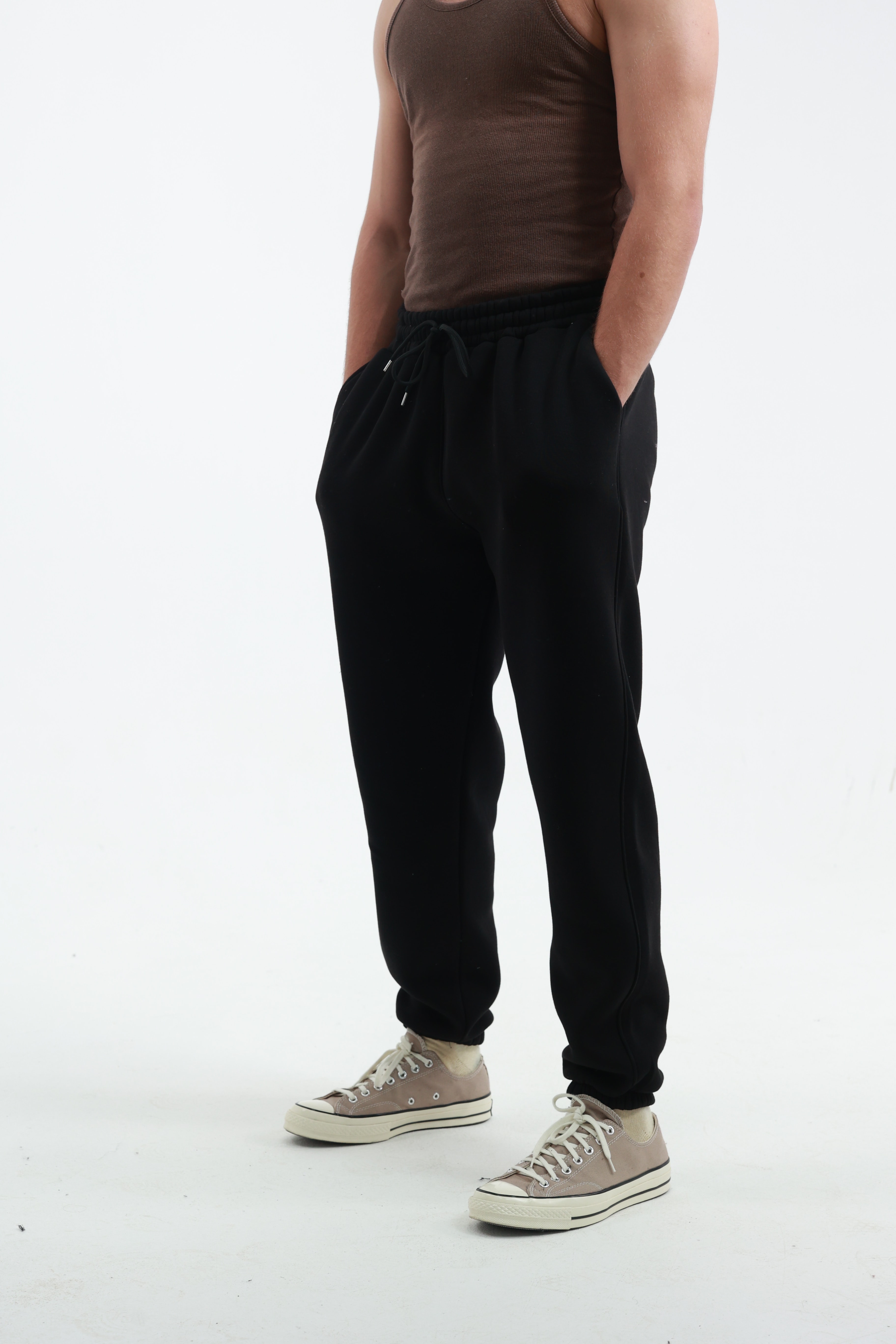 Siyah Erkek Penye Regular Fit 3 İplik Eşofman Altı