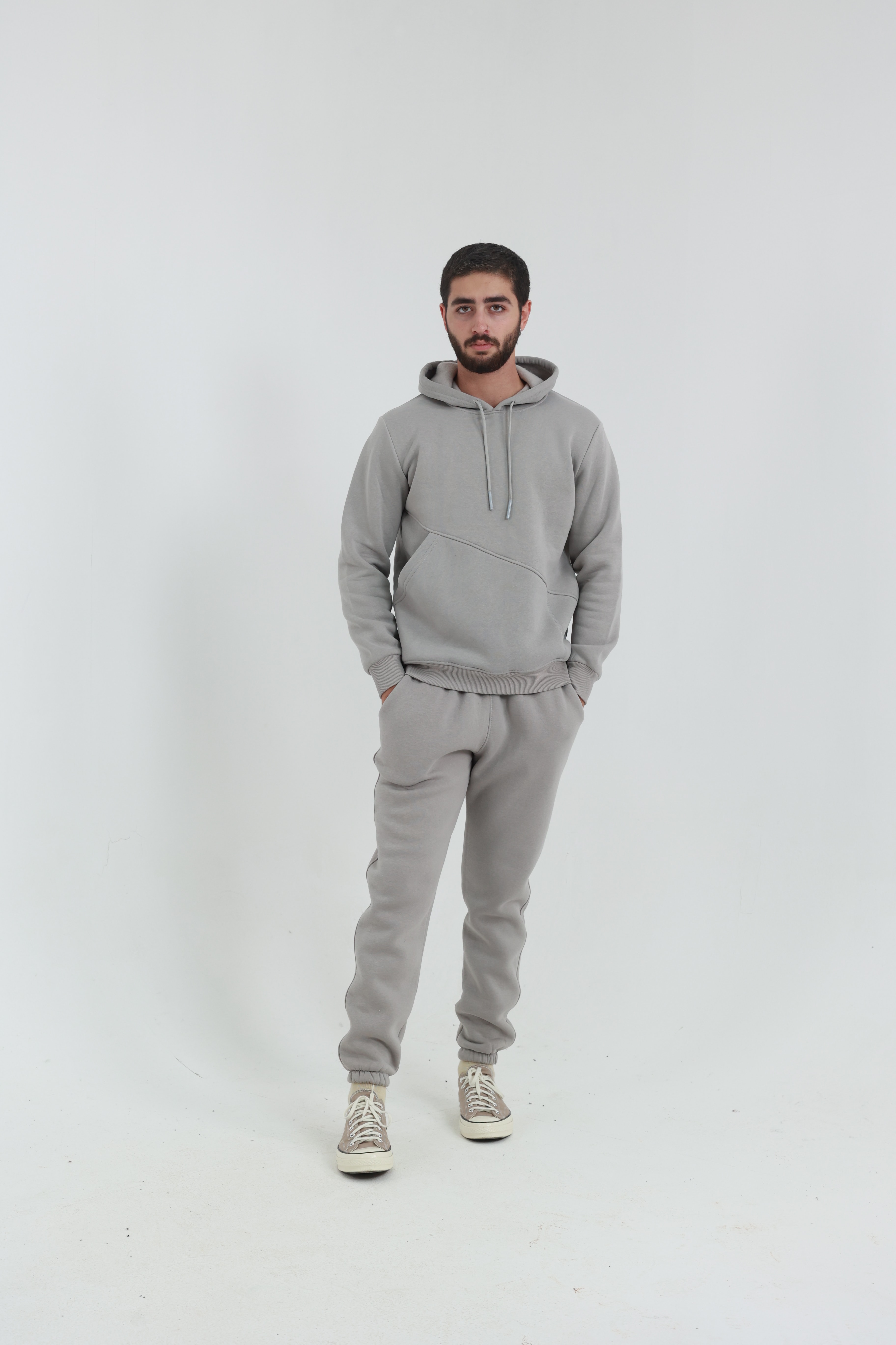 Taş Erkek Penye Regular Fit Yandan Cepli Sweatshirt 3 İplik Eşofman Takım
