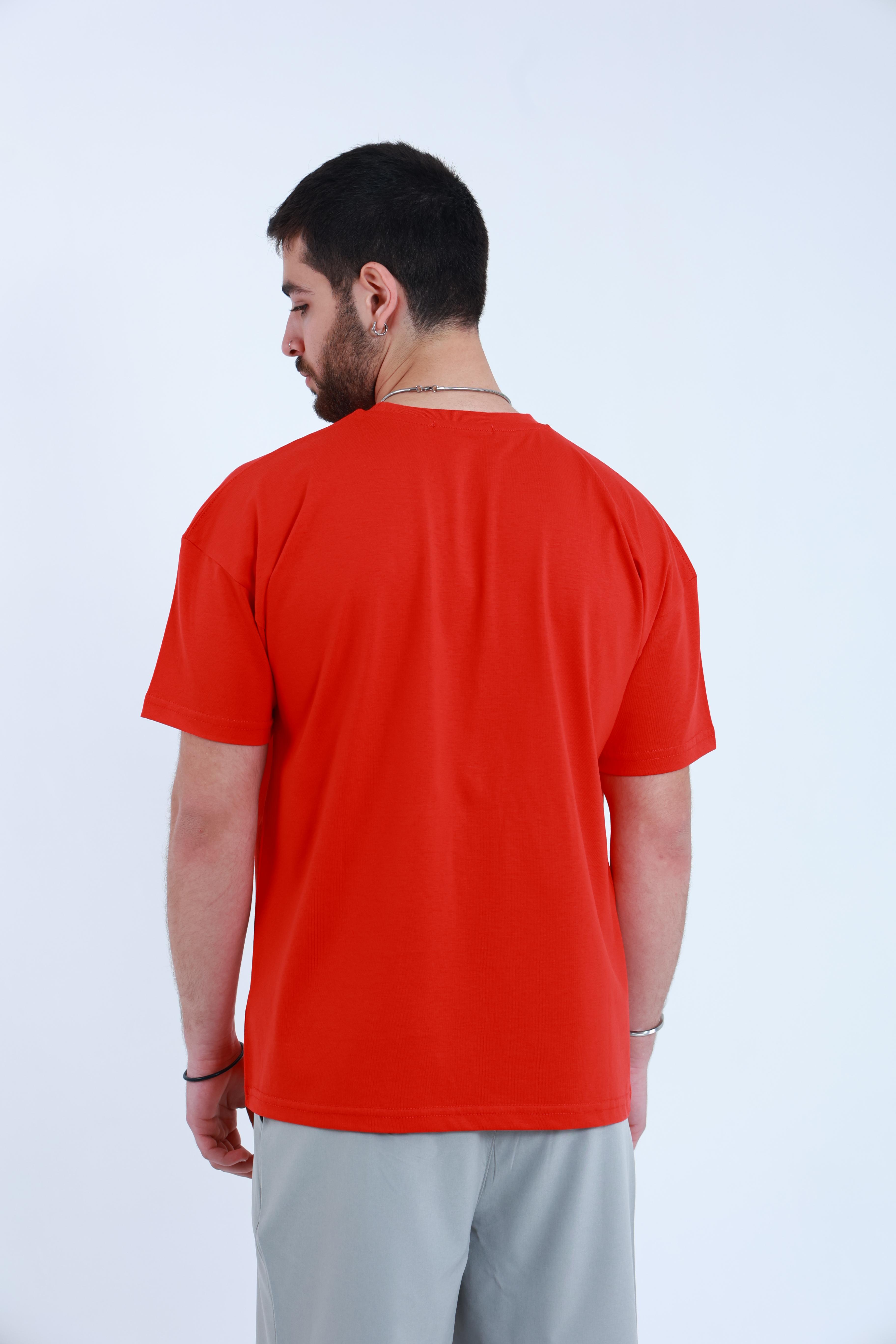 Erkek Penye Oversized T-Shirt Kırmızı