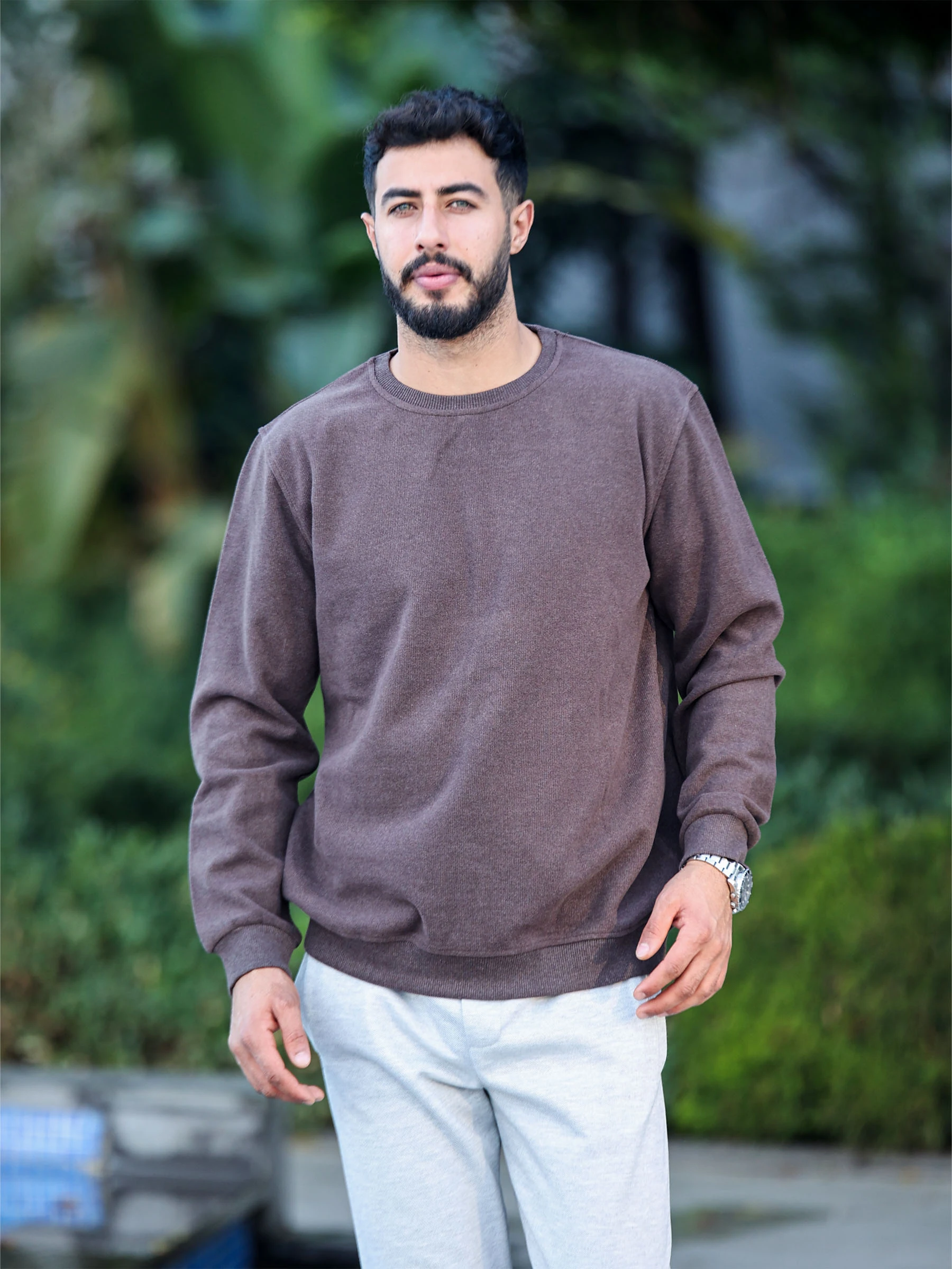 Kahverengi Selanik Kumaş Bisiklet Yaka Sweatshirt