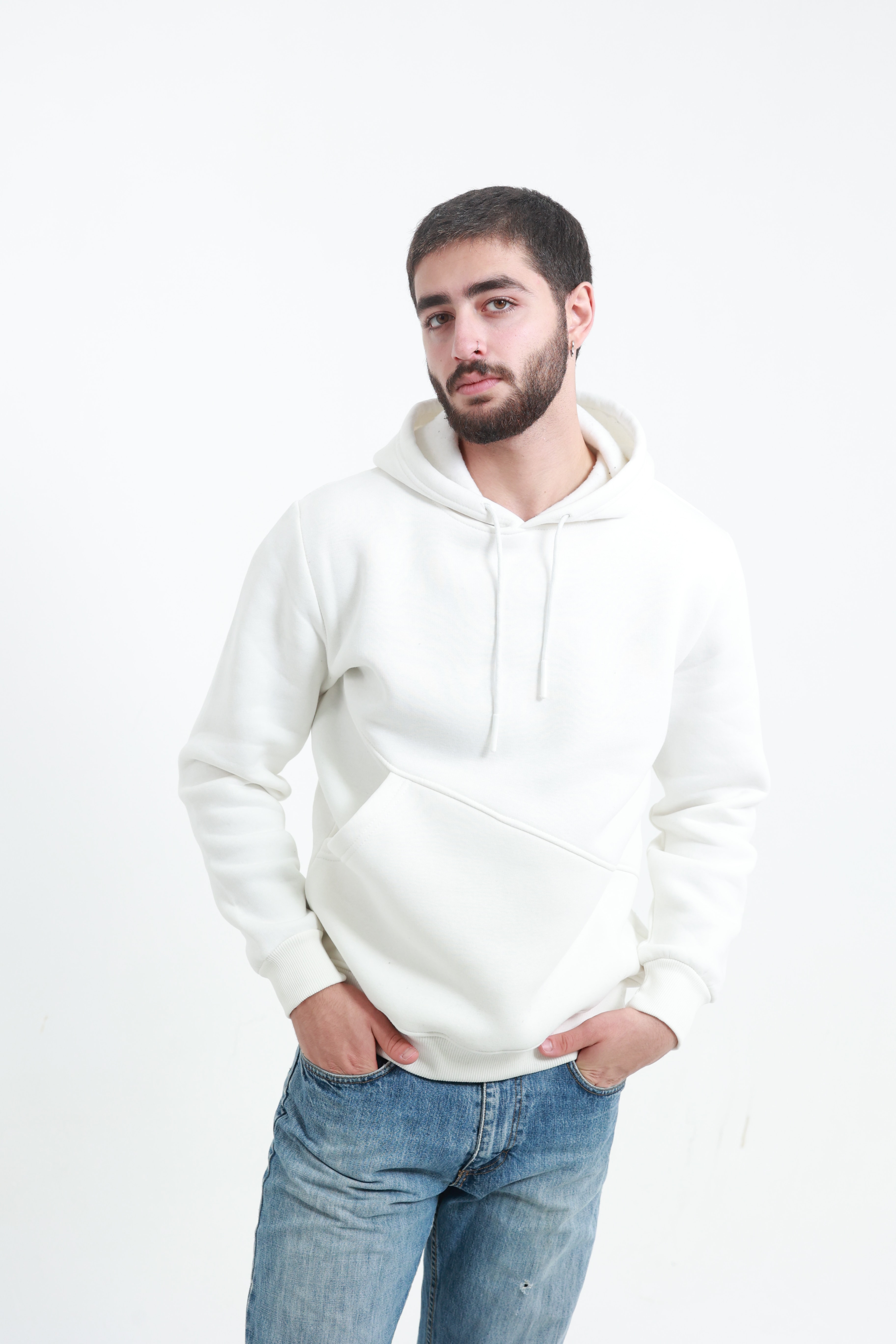 Erkek Yandan Cepli Sweatshirt Beyaz