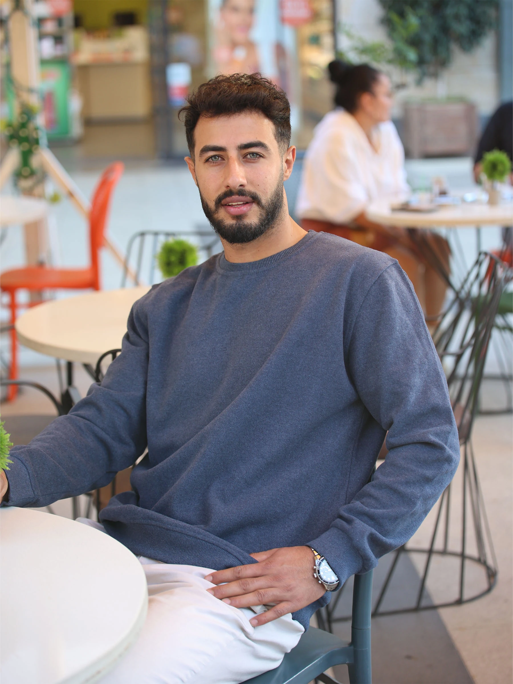 İndigo Selanik Kumaş Bisiklet Yaka Sweatshirt