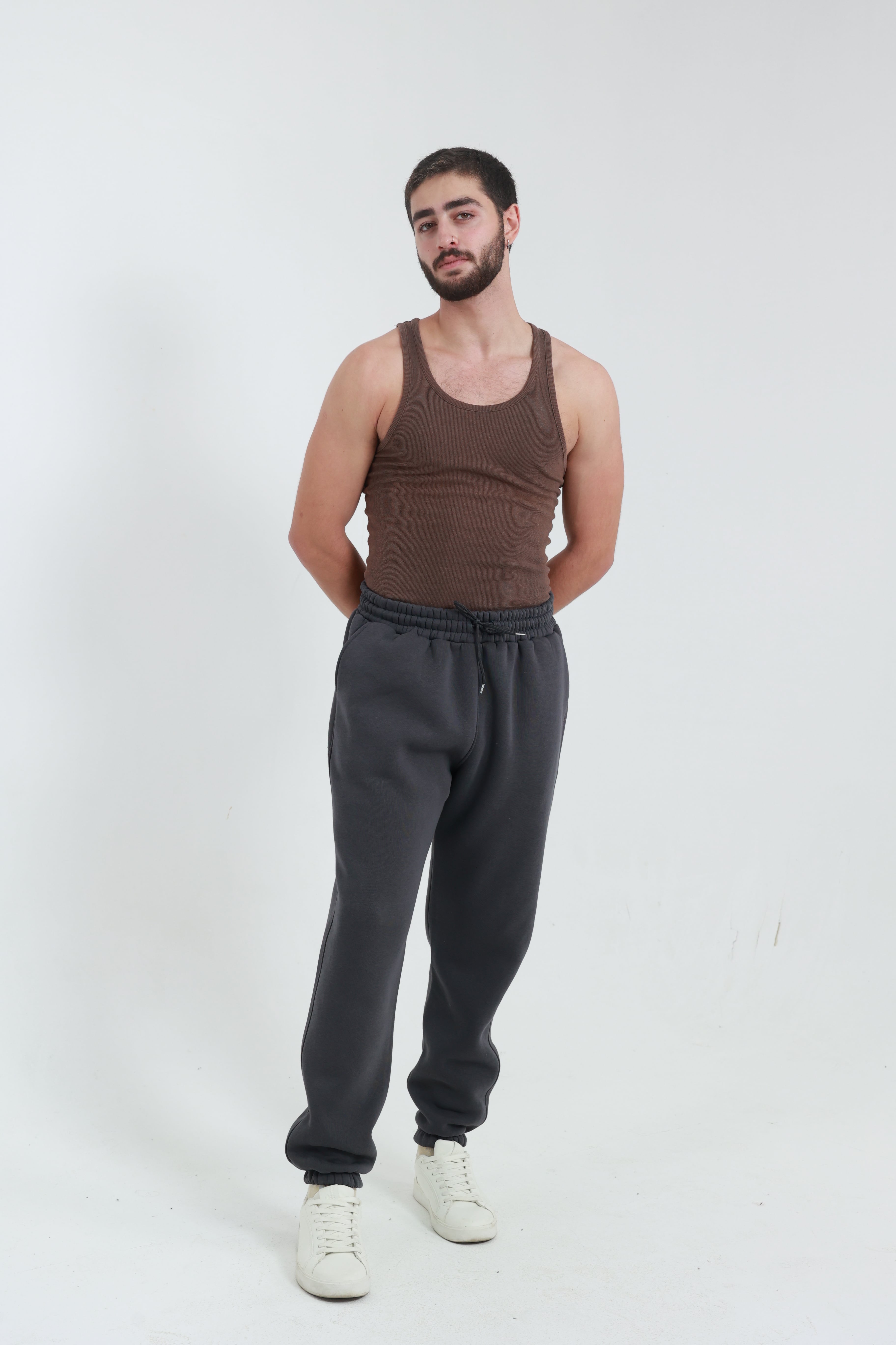 Koyu Füme Erkek Penye Regular Fit 3 İplik Eşofman Altı