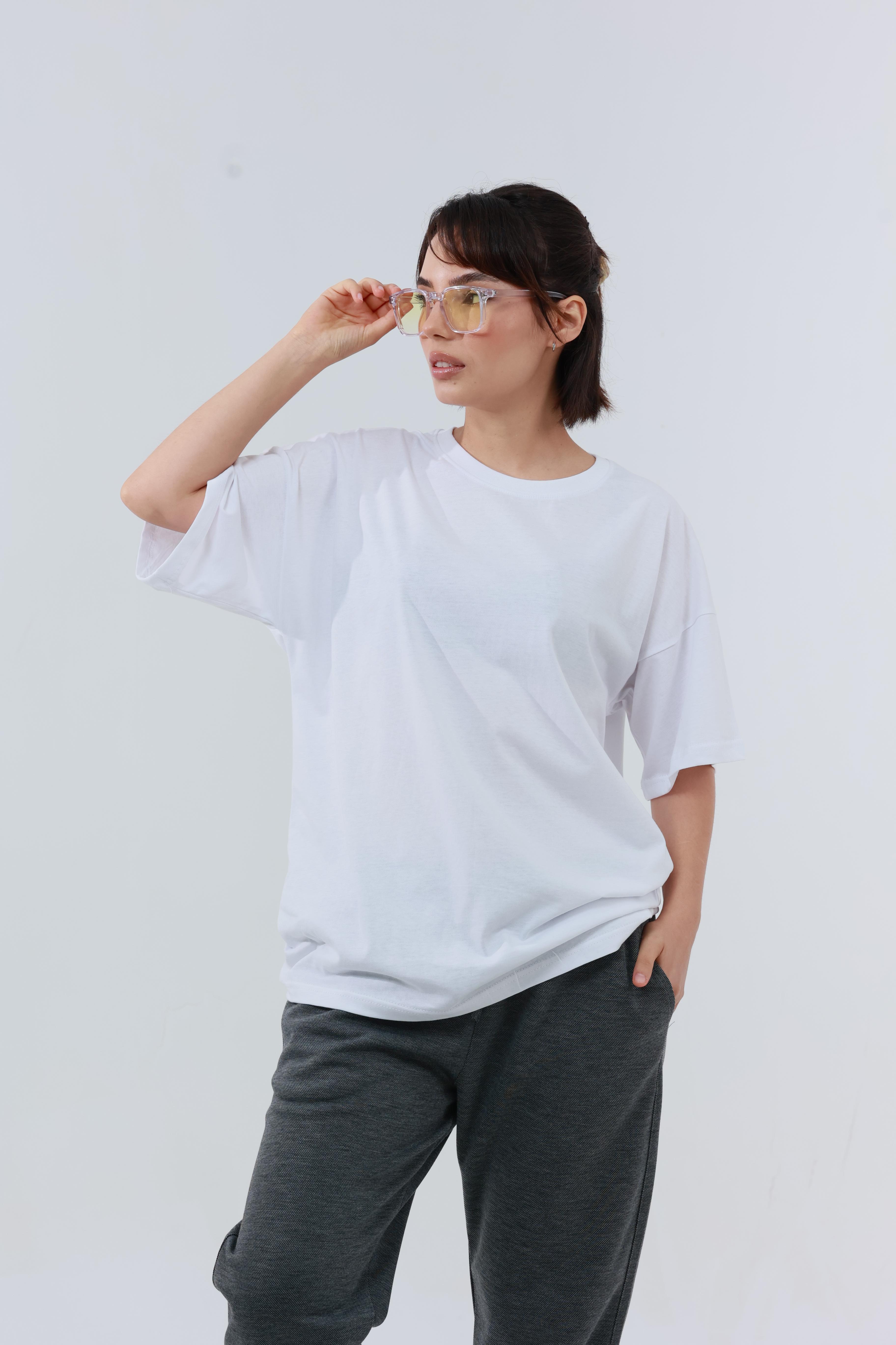 Kadın Penye Oversized T-Shirt Beyaz