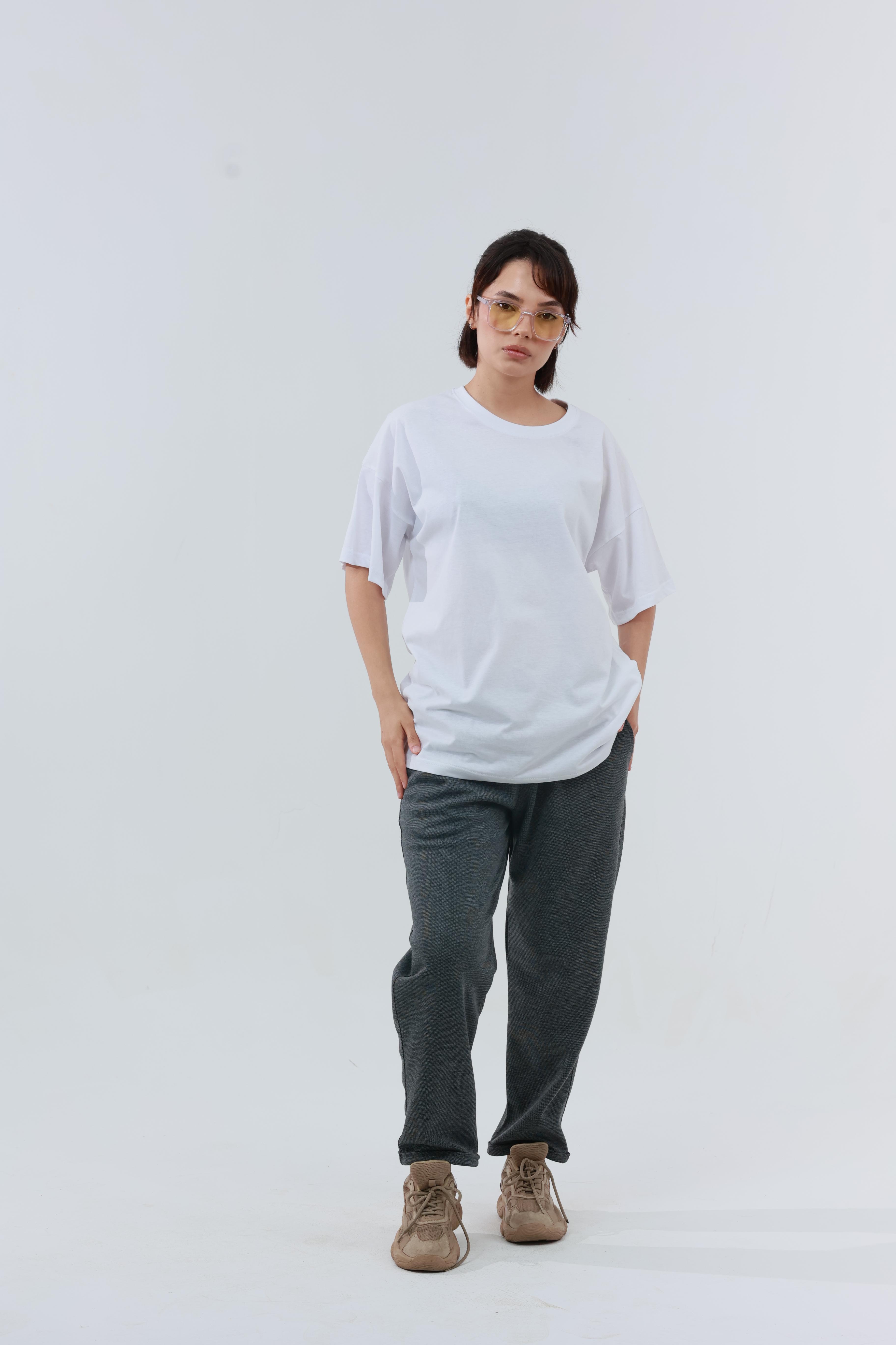 Kadın Penye Oversized T-Shirt Beyaz