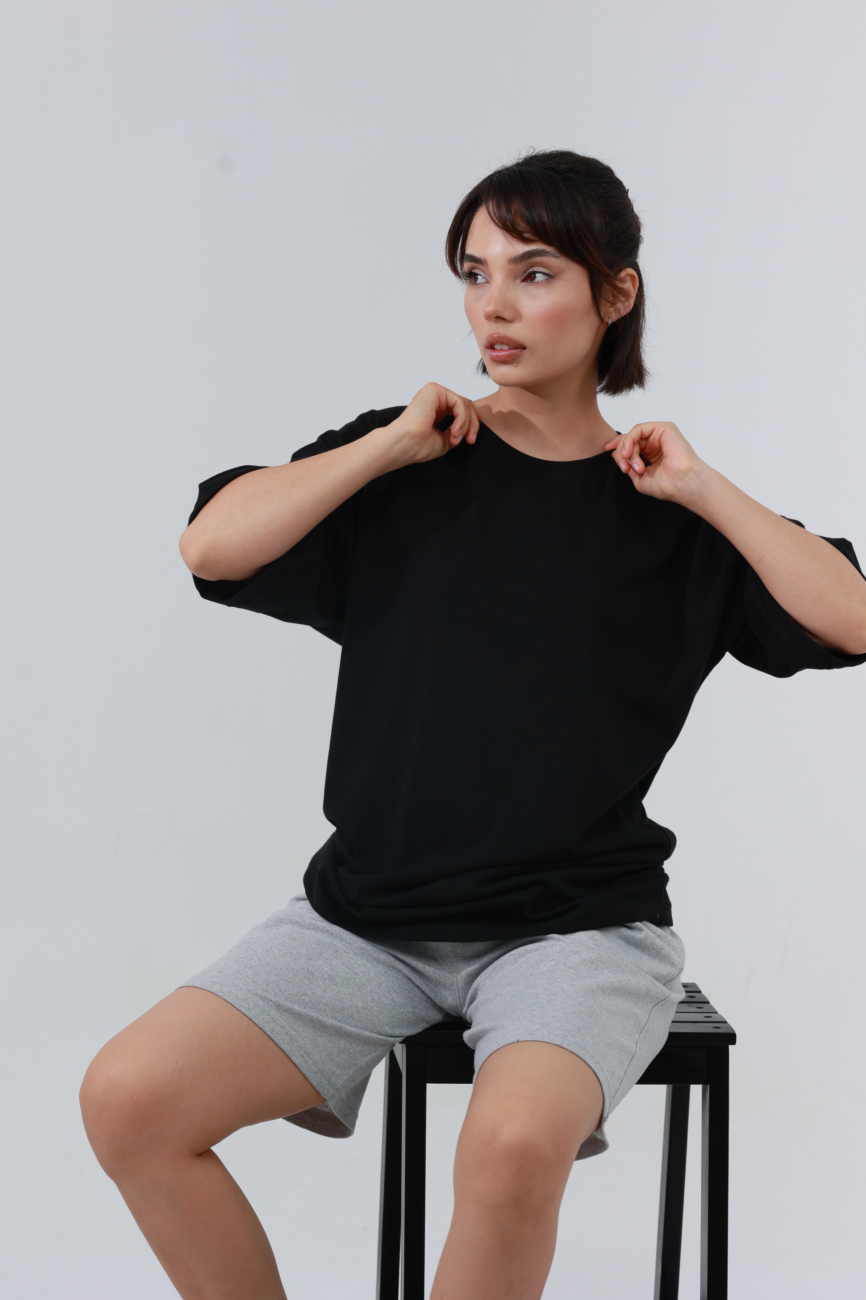 Kadın Penye Oversized T-Shirt Siyah