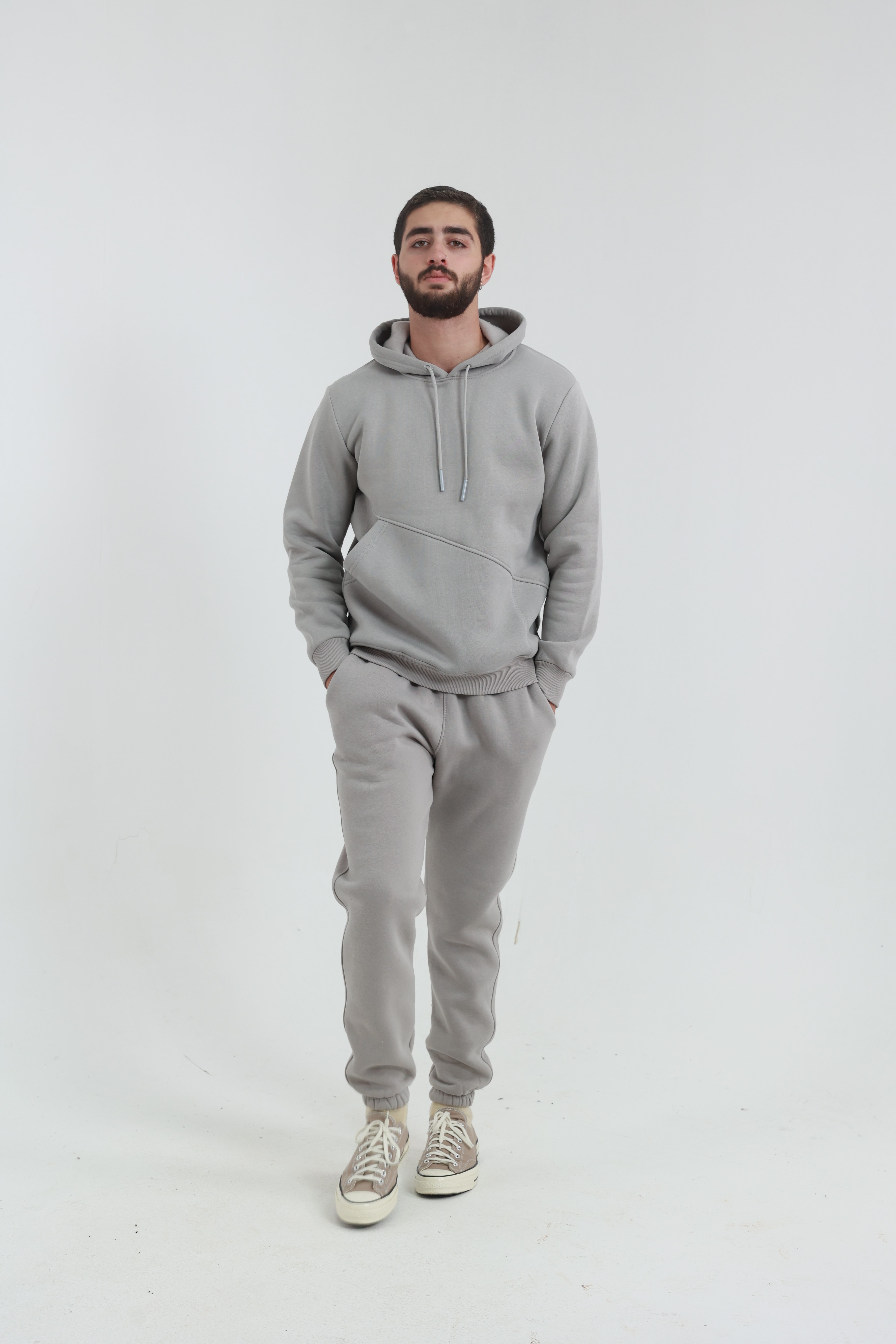 Taş Erkek Penye Regular Fit Yandan Cepli Sweatshirt 3 İplik Eşofman Takım