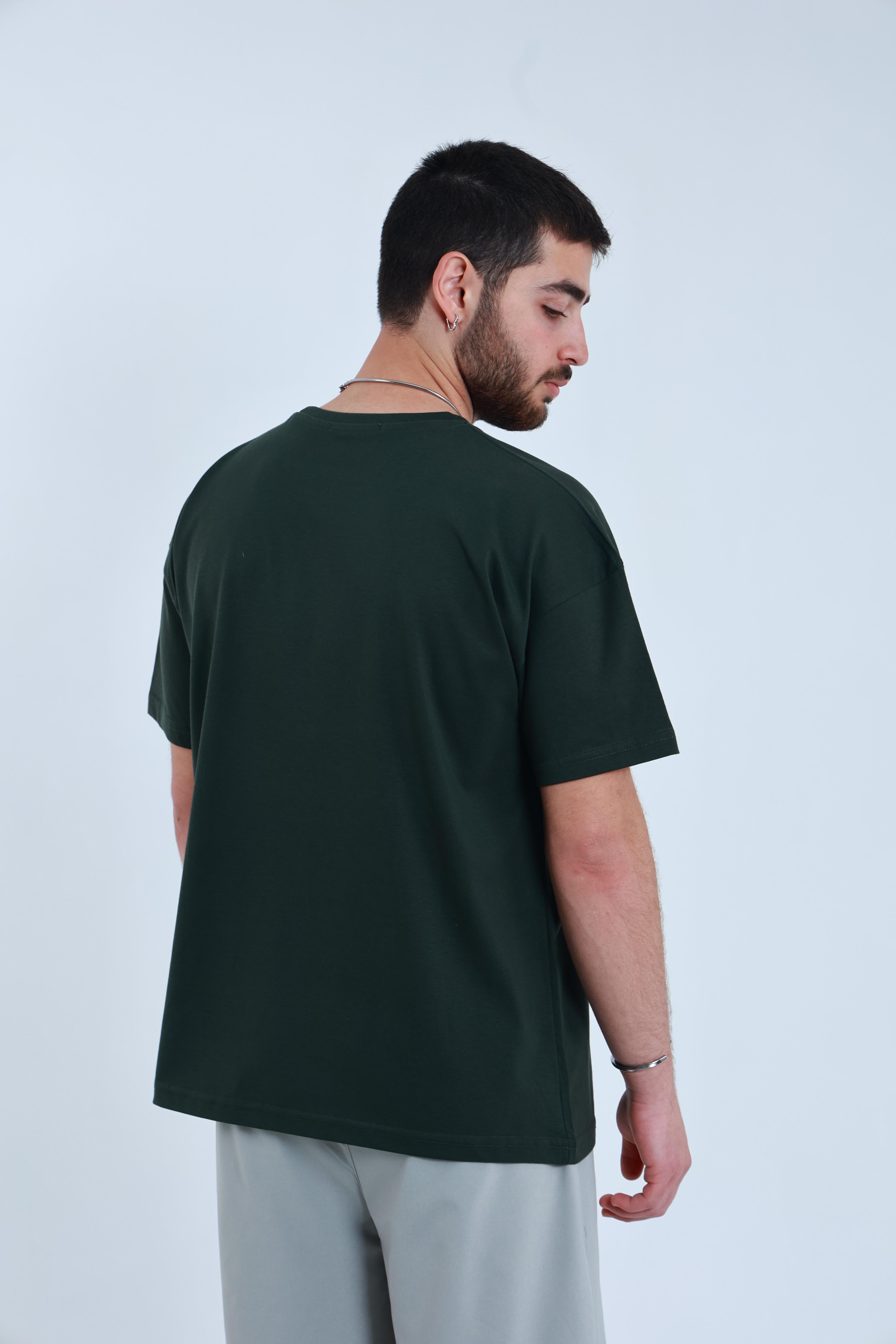 Erkek Penye Oversized T-Shirt Haki