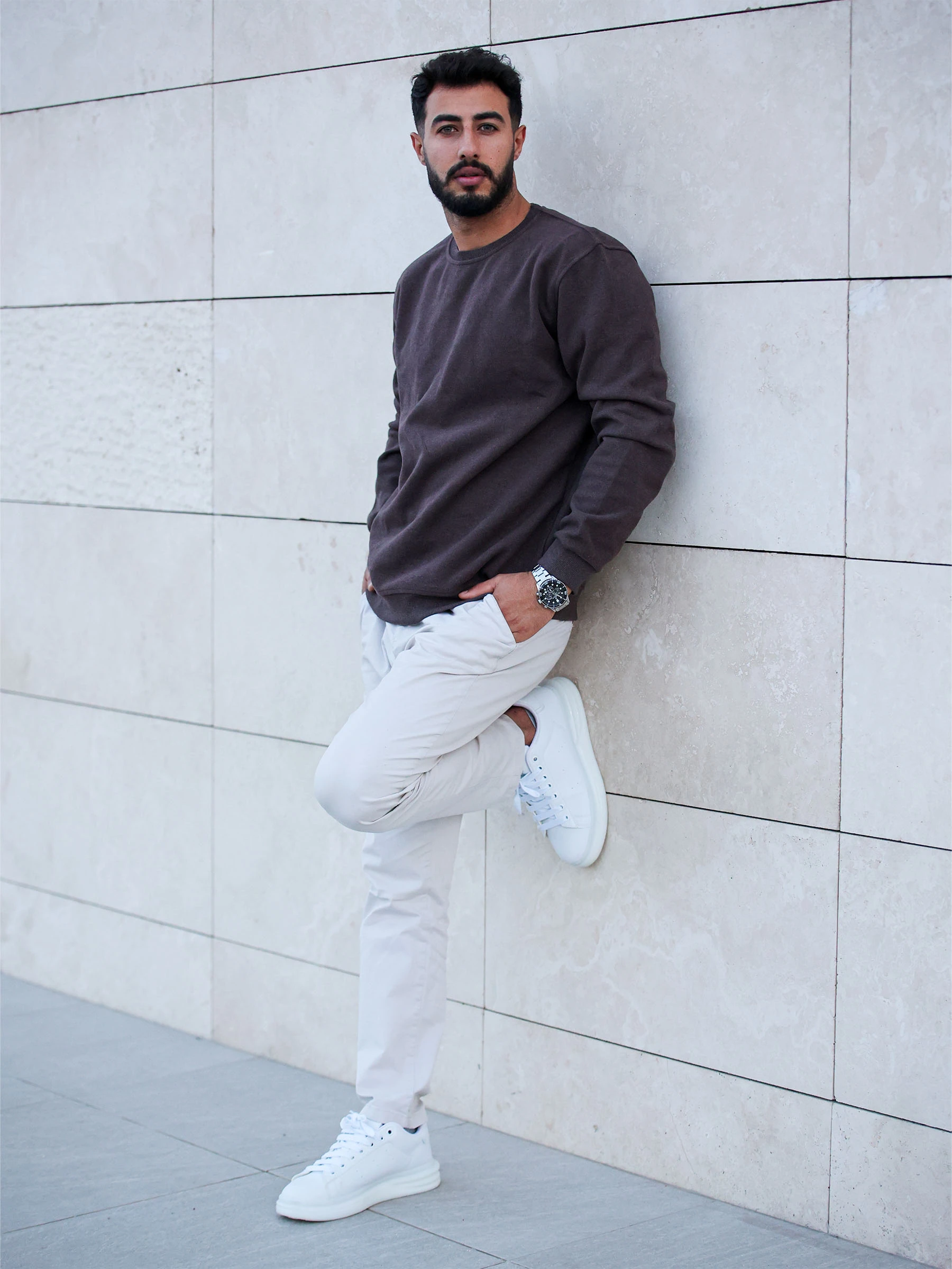 Kahverengi Selanik Kumaş Bisiklet Yaka Sweatshirt