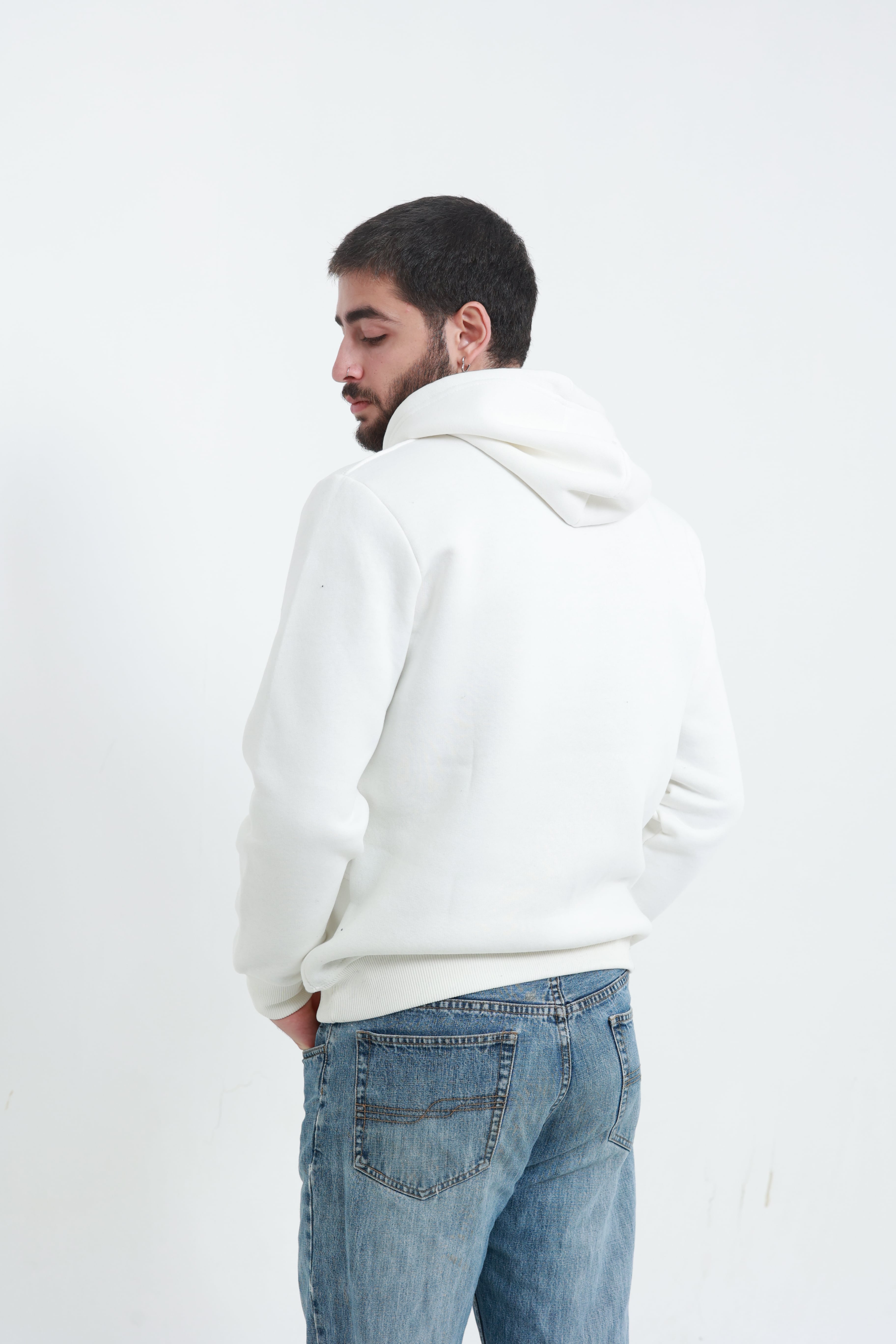 Erkek Yandan Cepli Sweatshirt Beyaz