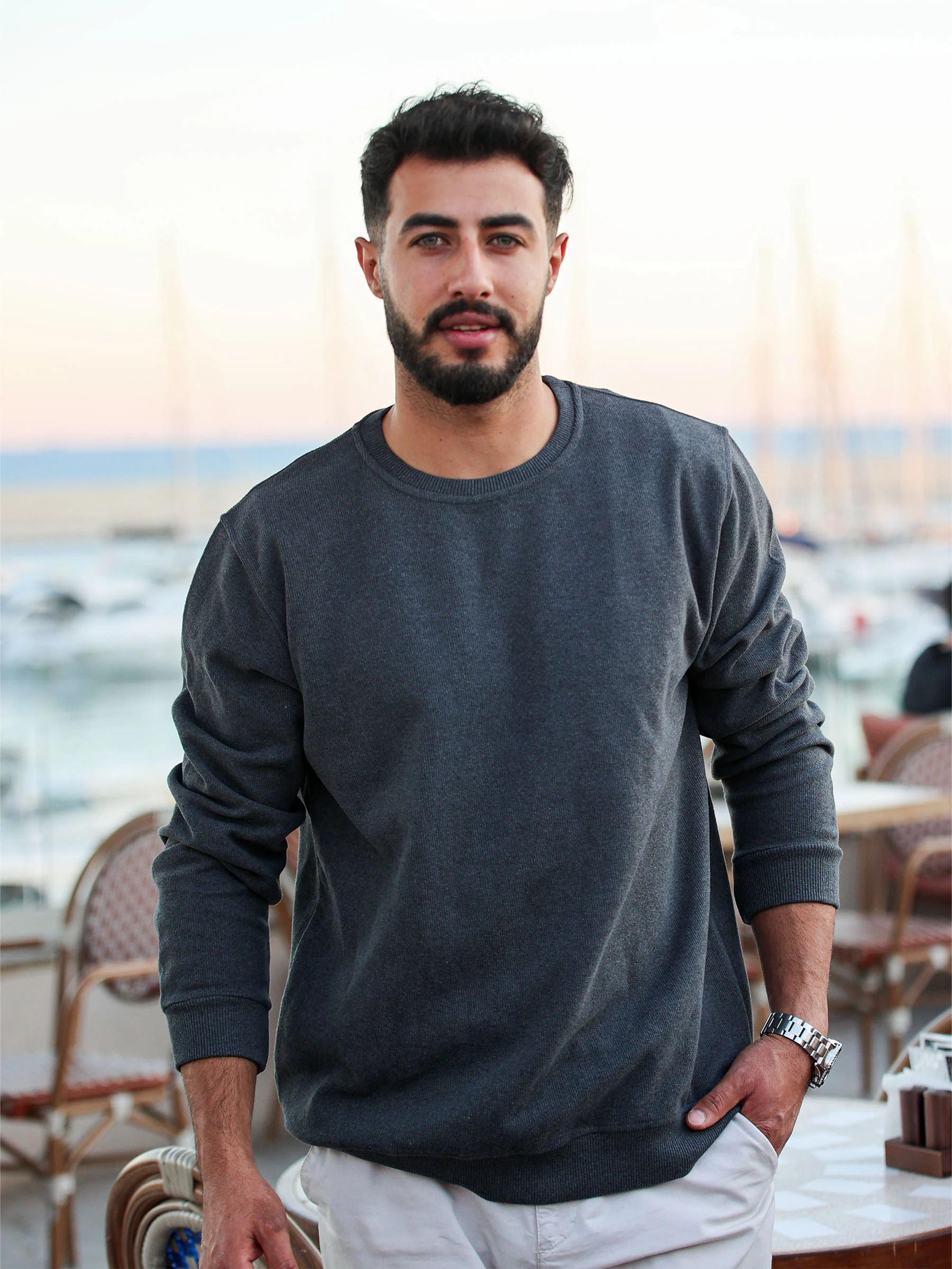 Füme Selanik Kumaş Bisiklet Yaka Sweatshirt