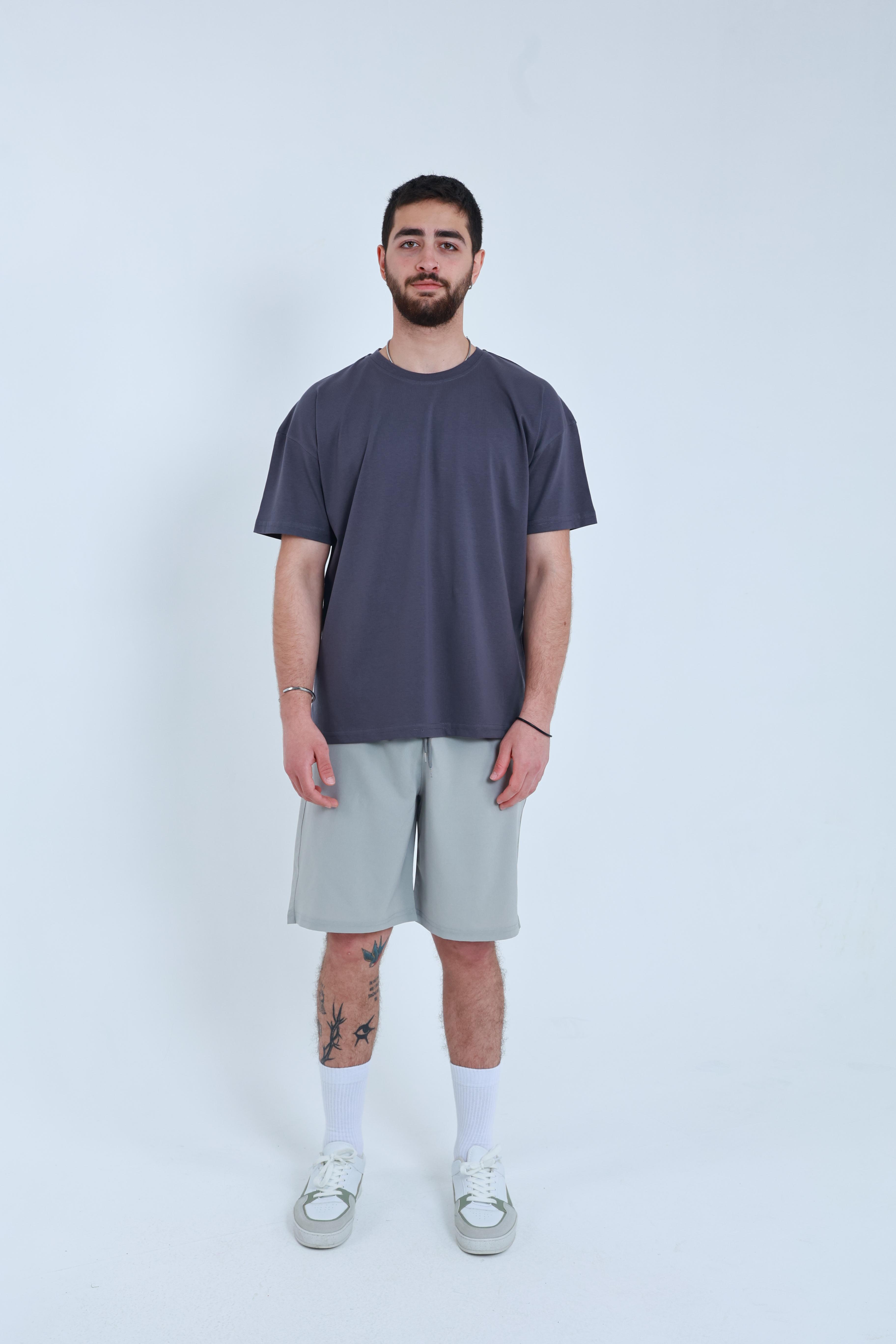 Erkek Penye Oversized T-Shirt Füme