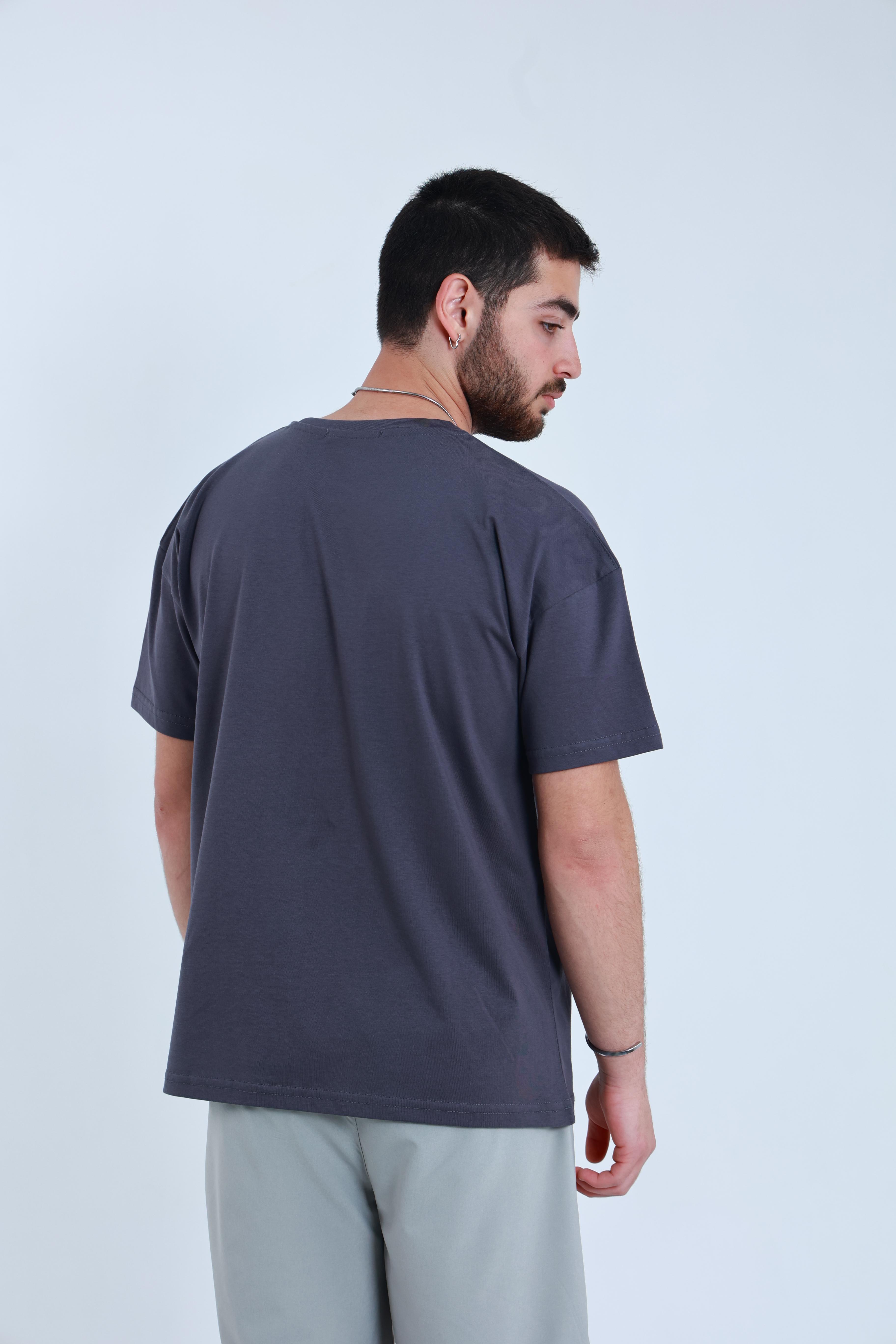 Erkek Penye Oversized T-Shirt Füme