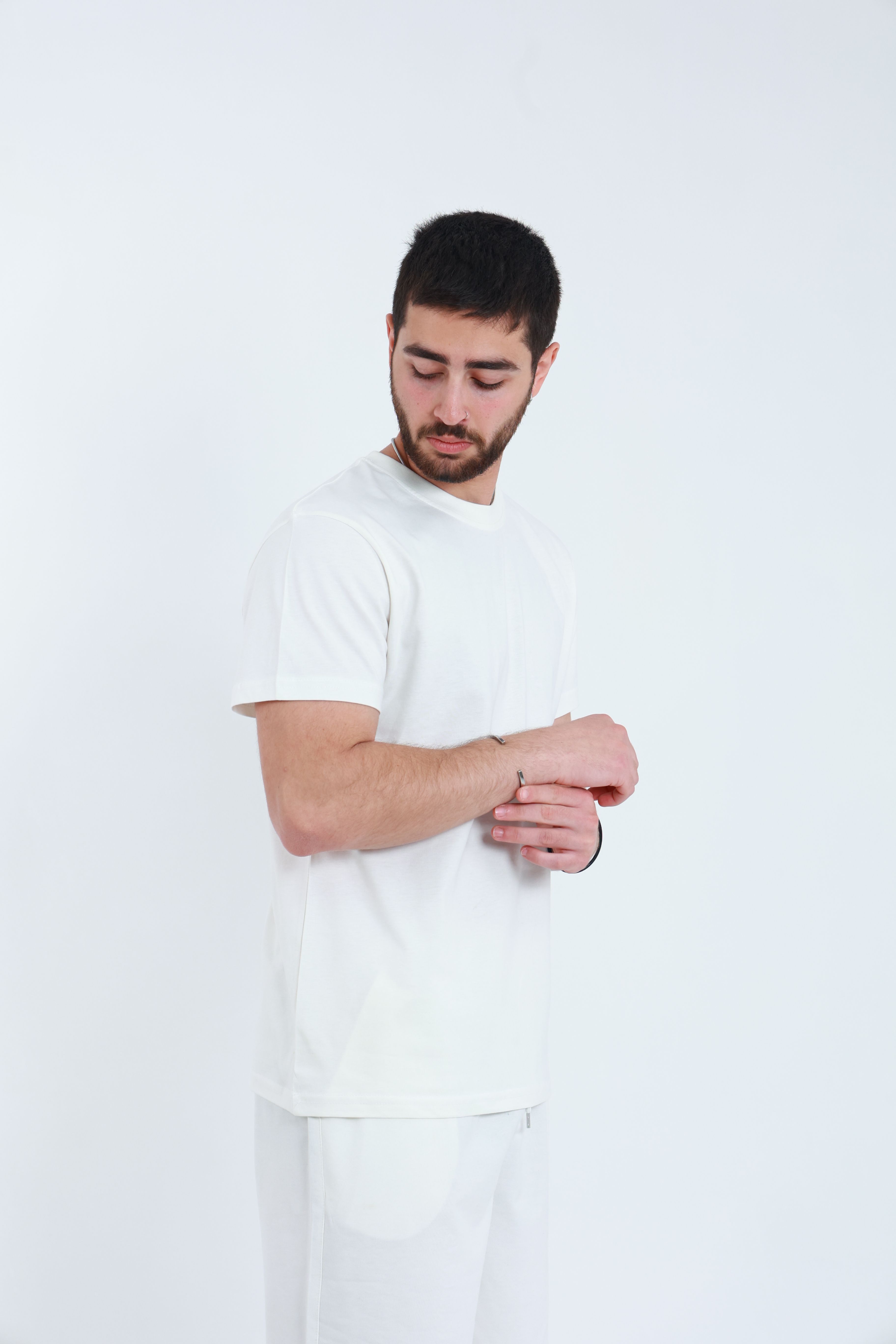 Erkek Penye Regular T-Shirt Beyaz
