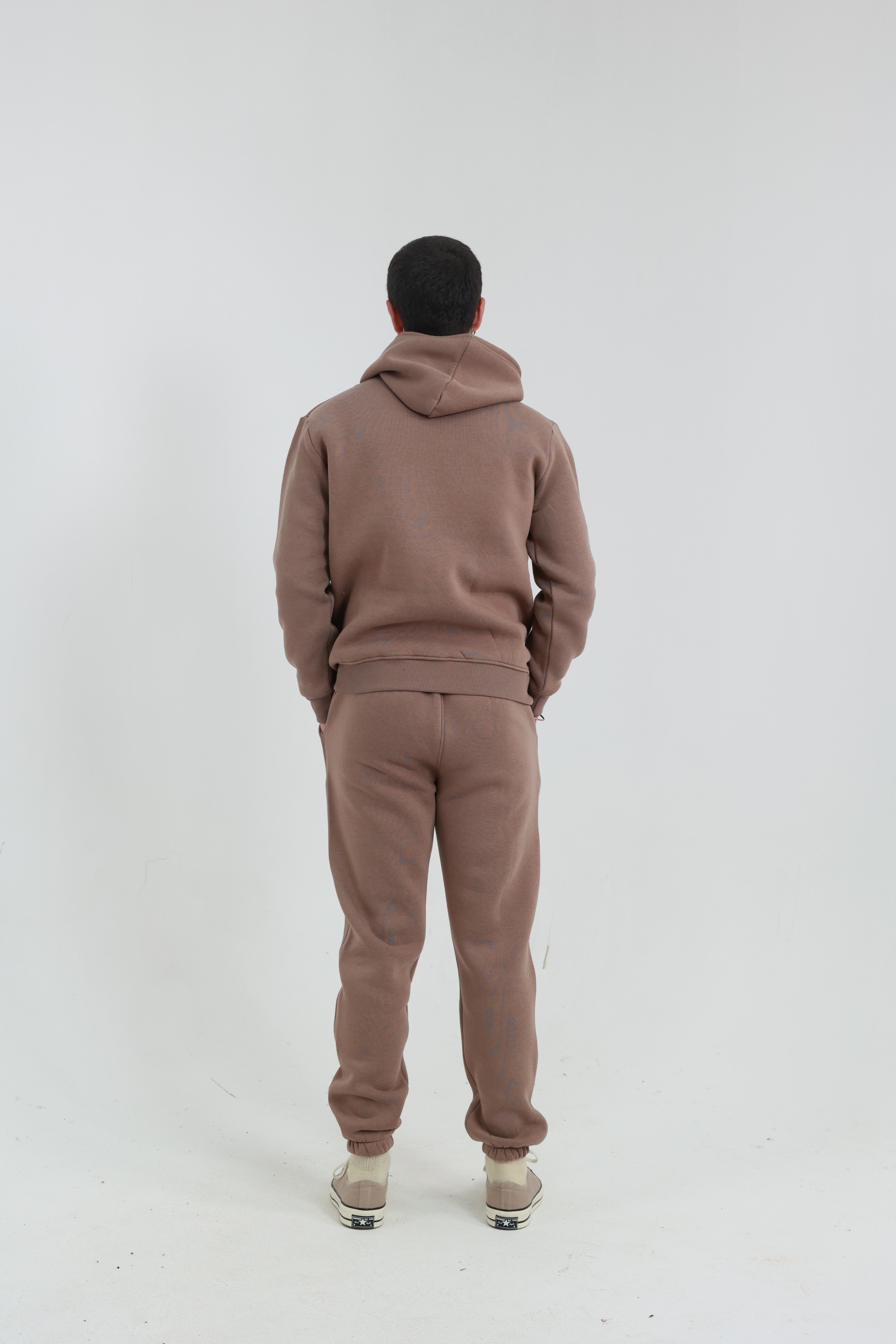 Kahverengi Penye Regular Fit Kanguru Cepli Sweatshirt 3 İplik Eşofman Takım