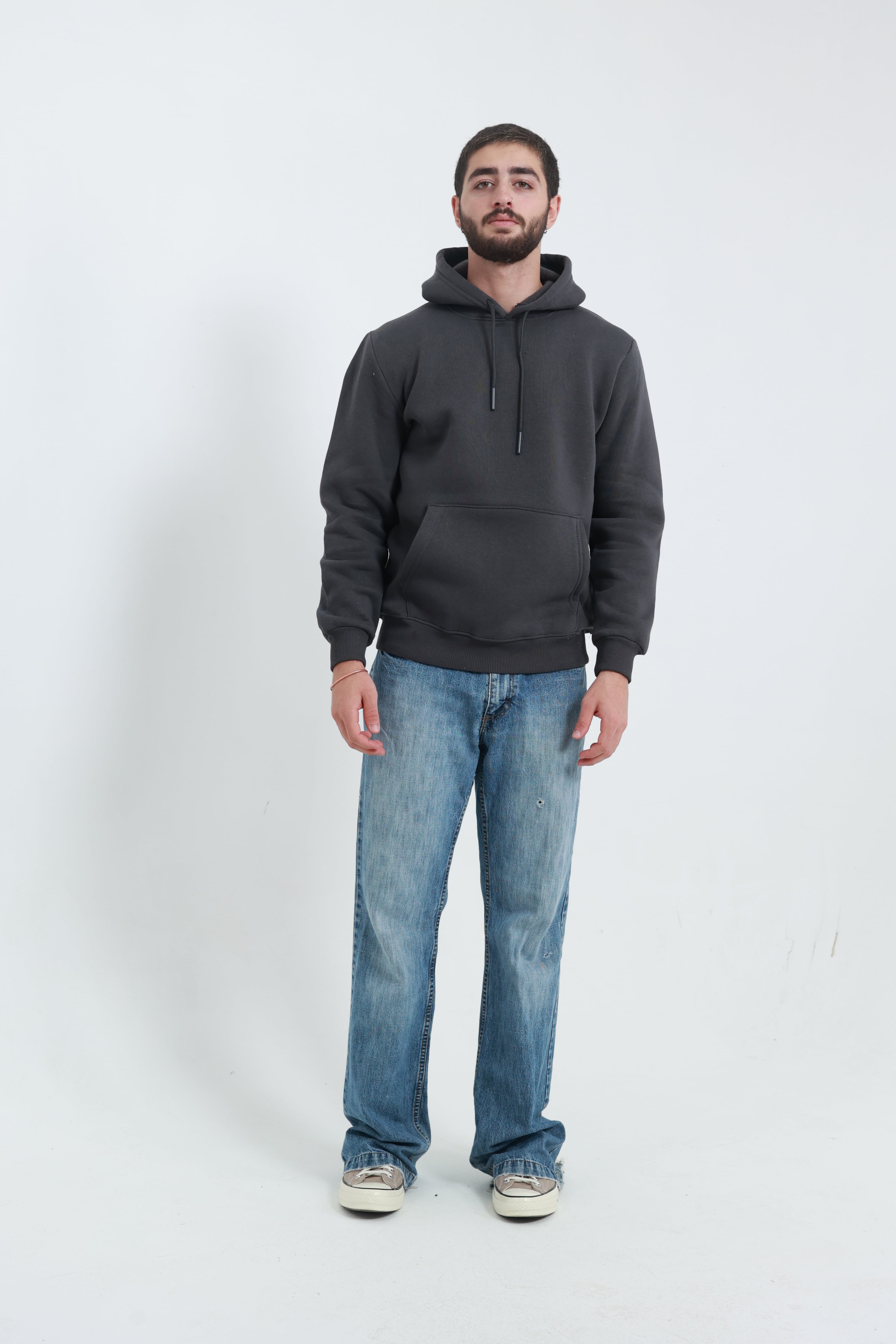 Kanguru Cepli Sweatshirt 3 İplik Koyu Füme