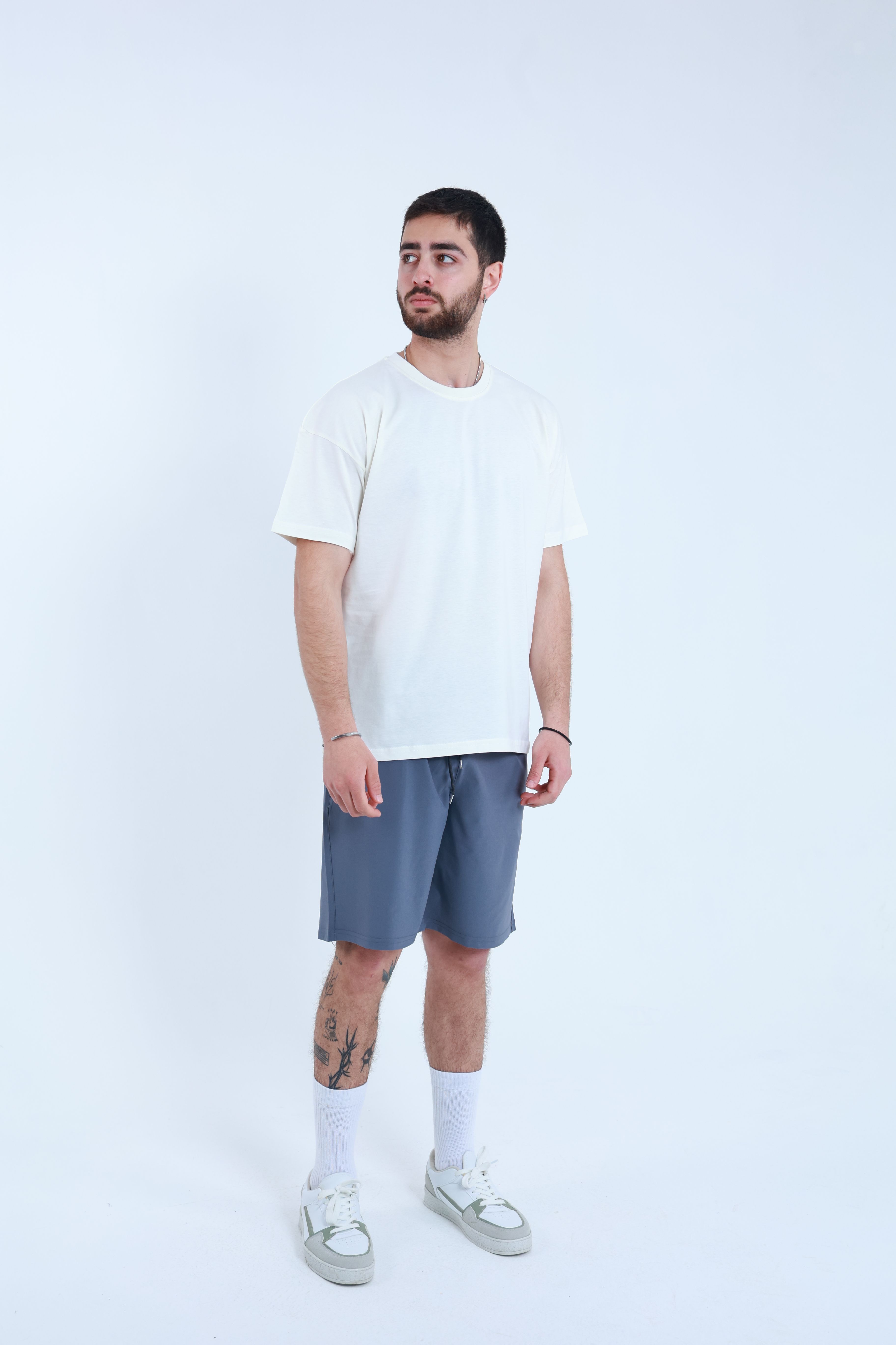 Erkek Penye Oversized T-Shirt Beyaz