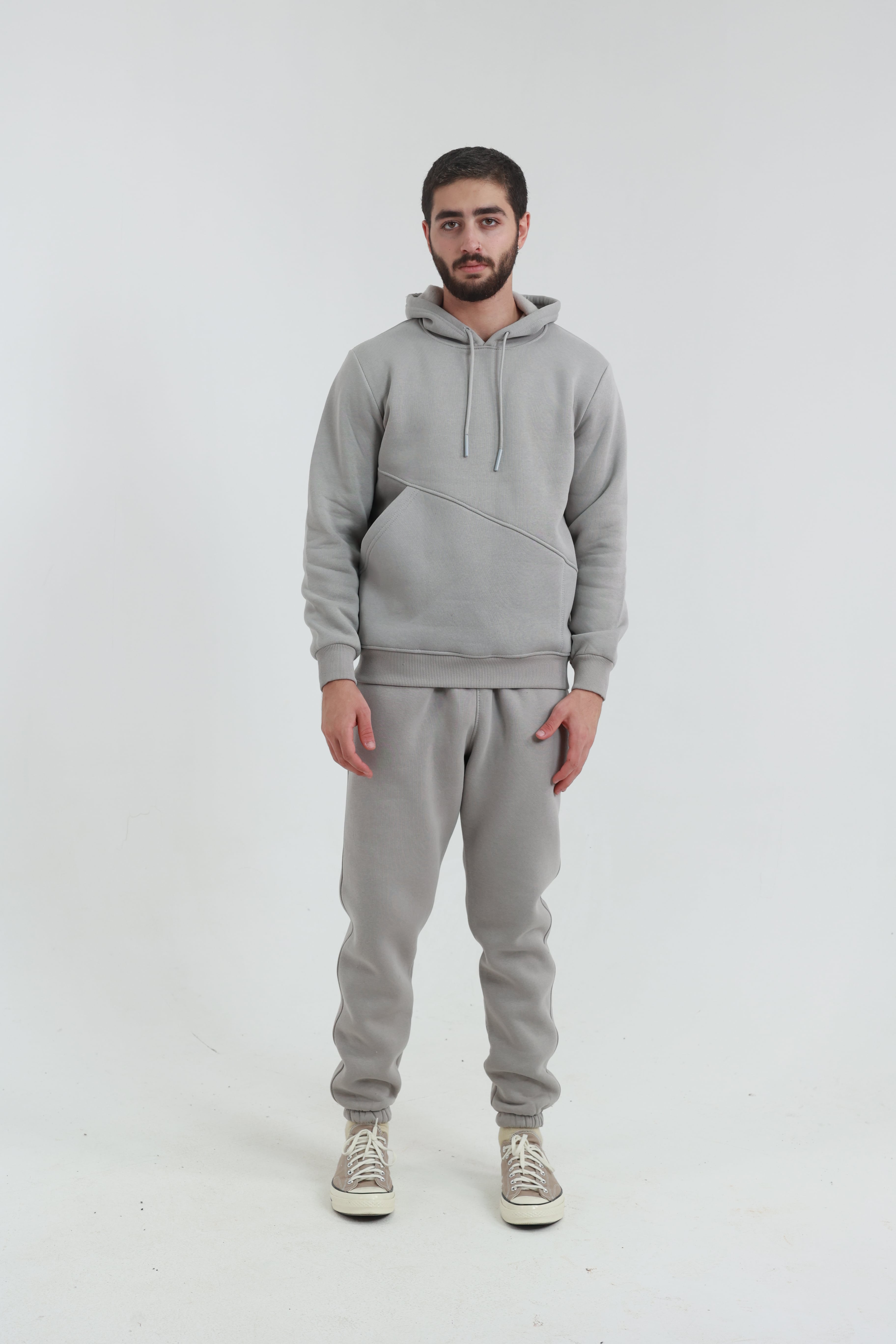 Taş Erkek Penye Regular Fit Yandan Cepli Sweatshirt 3 İplik Eşofman Takım