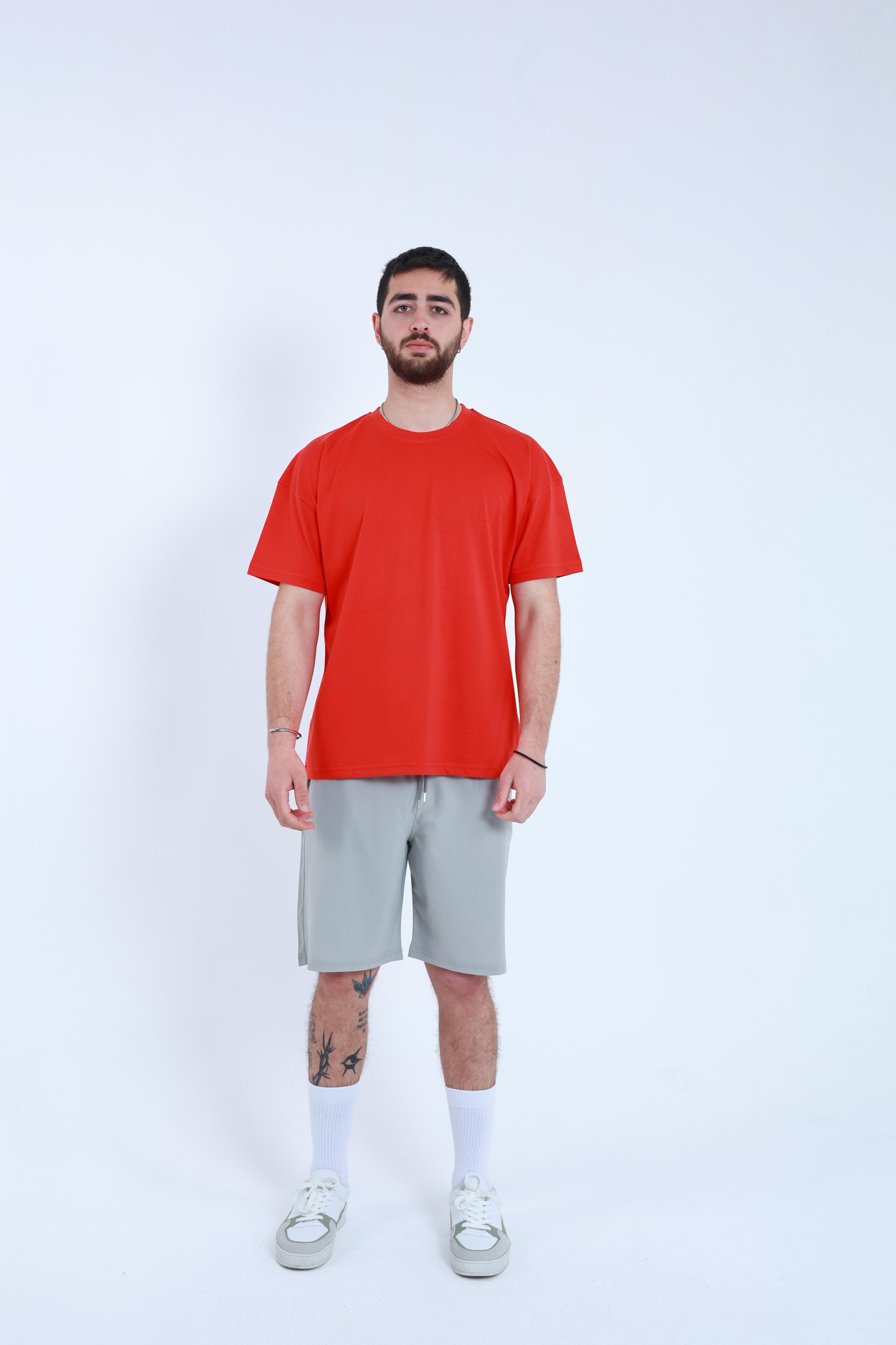 Erkek Penye Oversized T-Shirt Kırmızı
