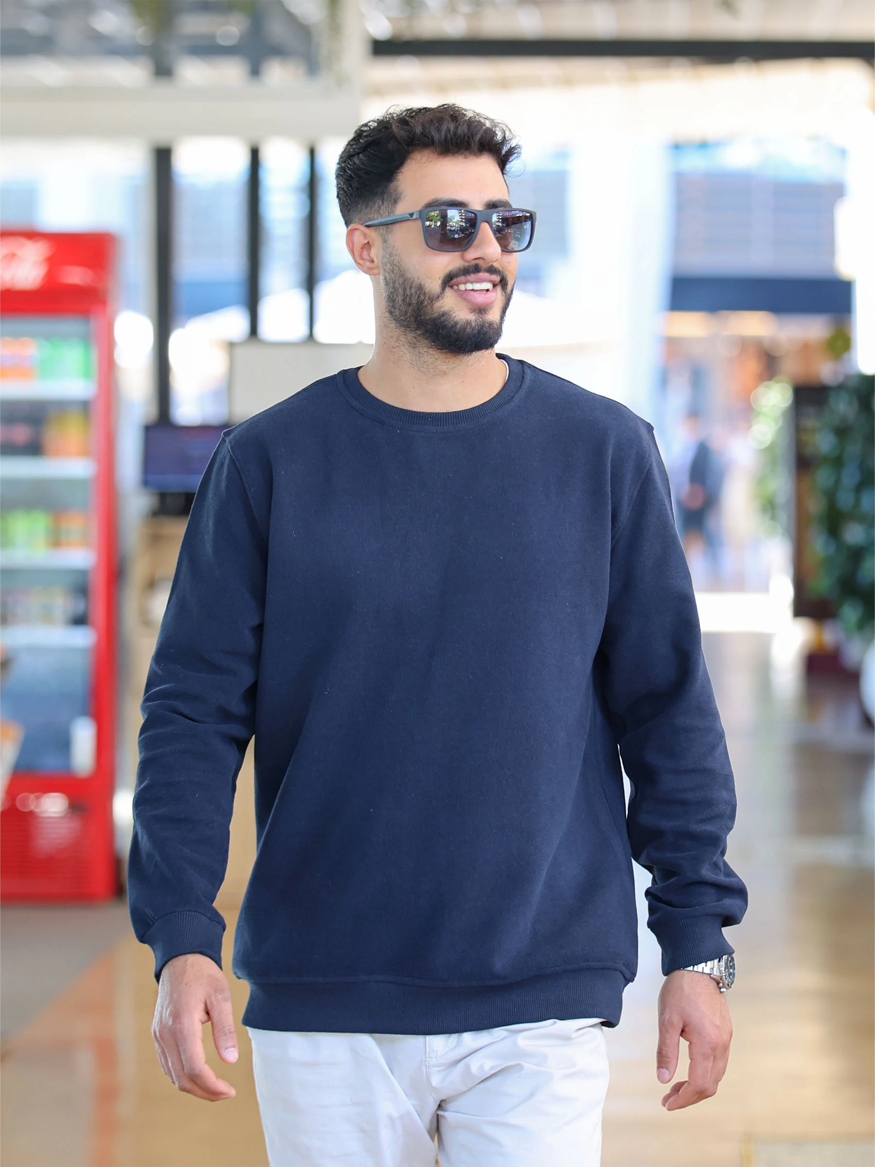 Lacivert Selanik Kumaş Bisiklet Yaka Sweatshirt